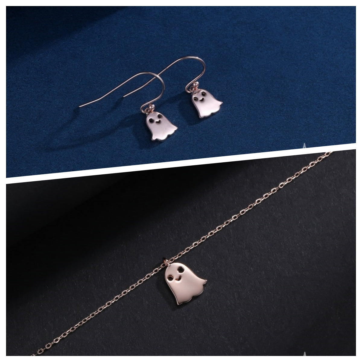Sterling Silver Little Ghost Drop Hook Earrings and Necklace Set