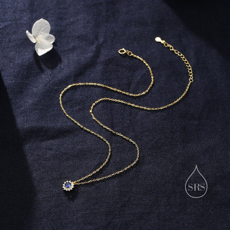 Sapphire Flower Stud Earrings and Necklace Set in Sterling Silver, Silver or Gold, Blue CZ Flower, Gift Set with one Gift Box Pack