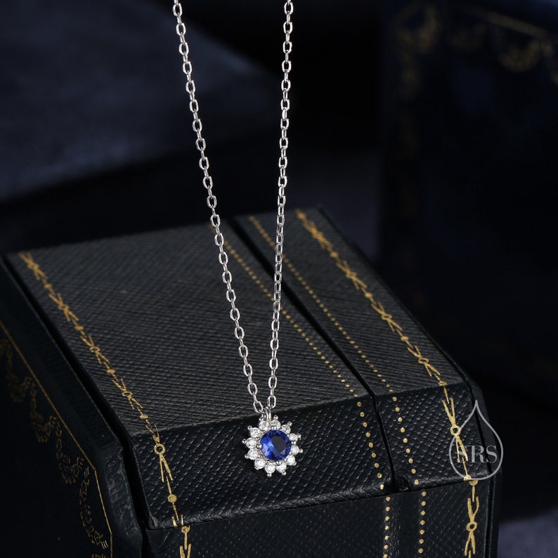 Sapphire Flower Stud Earrings and Necklace Set in Sterling Silver, Silver or Gold, Blue CZ Flower, Gift Set with one Gift Box Pack