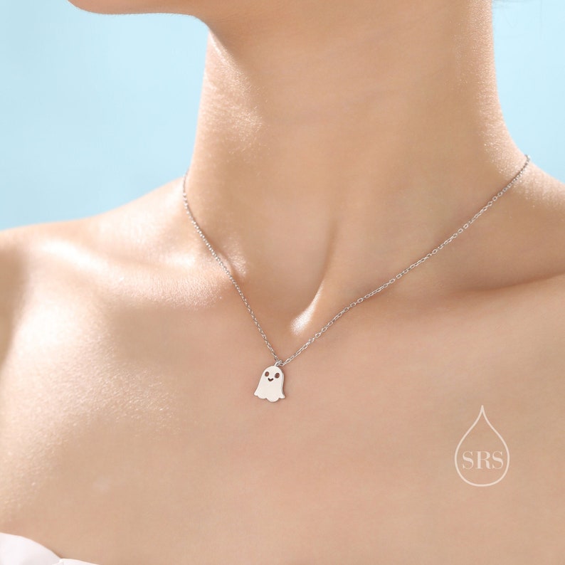 Sterling Silver Little Ghost Hoop Earrings and Necklace Set