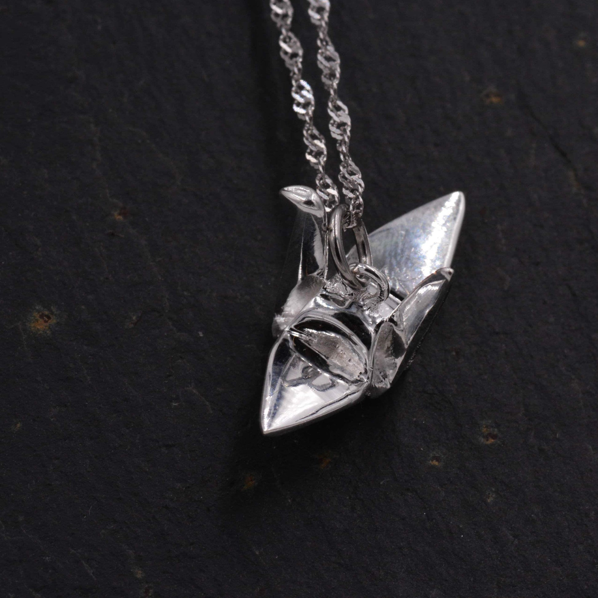 Sterling Silver Beautiful 3D Japanese Origami Crane Bird Pendant Necklace - Cute Fun and Quirky