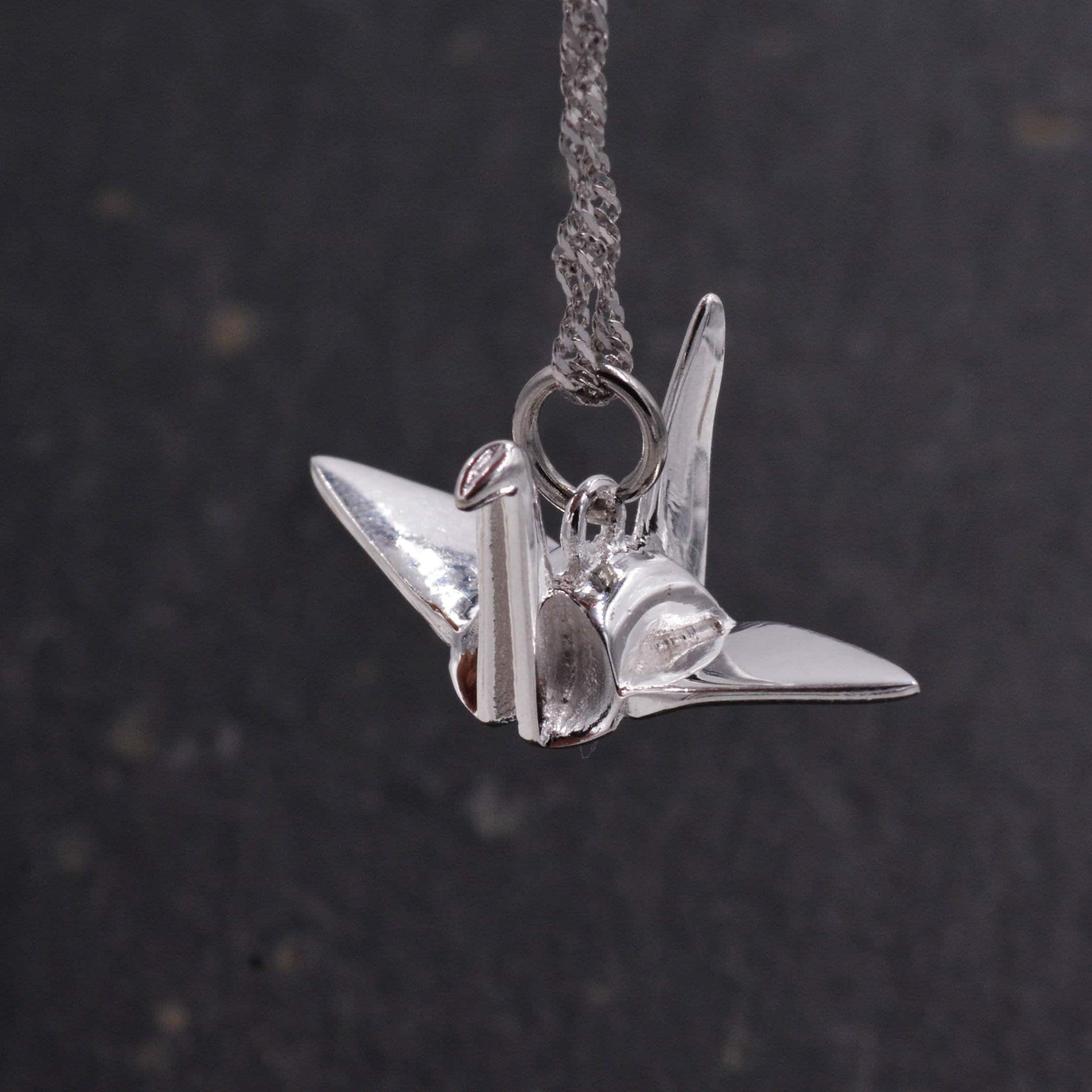 Sterling Silver Beautiful 3D Japanese Origami Crane Bird Pendant Necklace - Cute Fun and Quirky