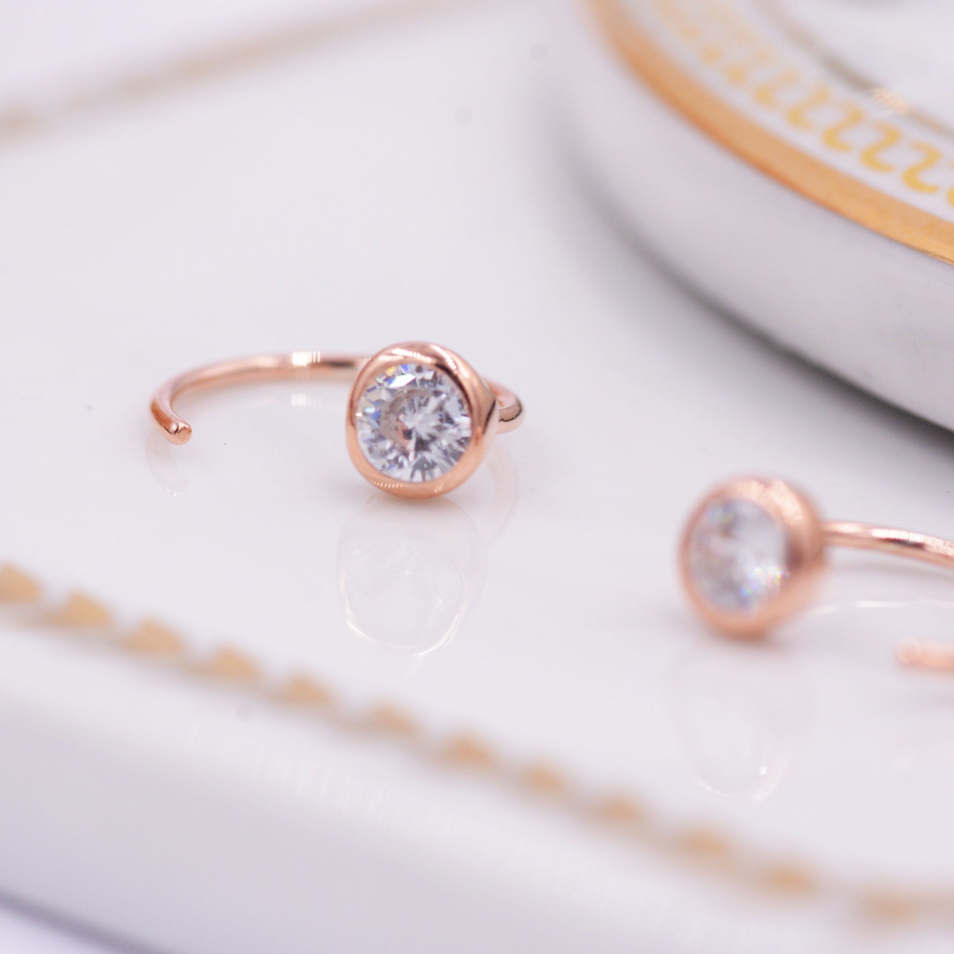Huggie Hoop Earrings in Sterling Silver, Sparkly CZ Crystals (Lab Diamond), Pull Through Earrings Minimalist Geometric Design,