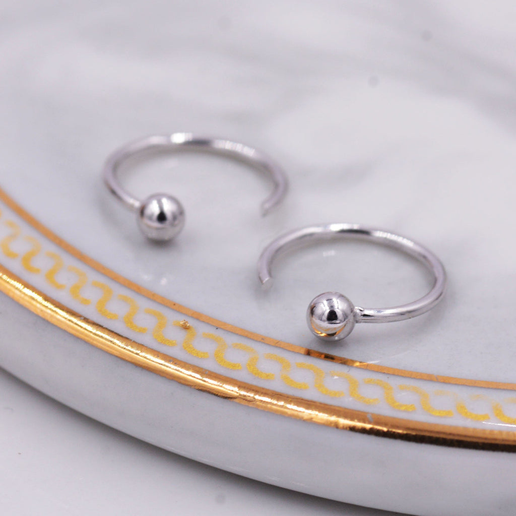 Minimalist Ball or Bar Huggie Hoop Threader Earrings in Sterling Silver, Silver or Gold, Bar Pull Through Open Hoop Earrings