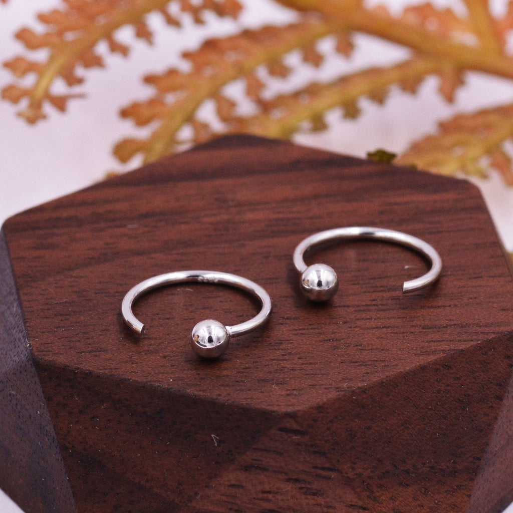 Minimalist Ball or Bar Huggie Hoop Threader Earrings in Sterling Silver, Silver or Gold, Bar Pull Through Open Hoop Earrings