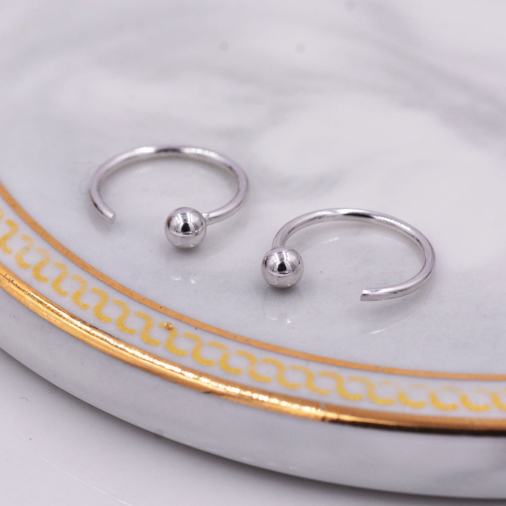Minimalist Ball or Bar Huggie Hoop Threader Earrings in Sterling Silver, Silver or Gold, Bar Pull Through Open Hoop Earrings
