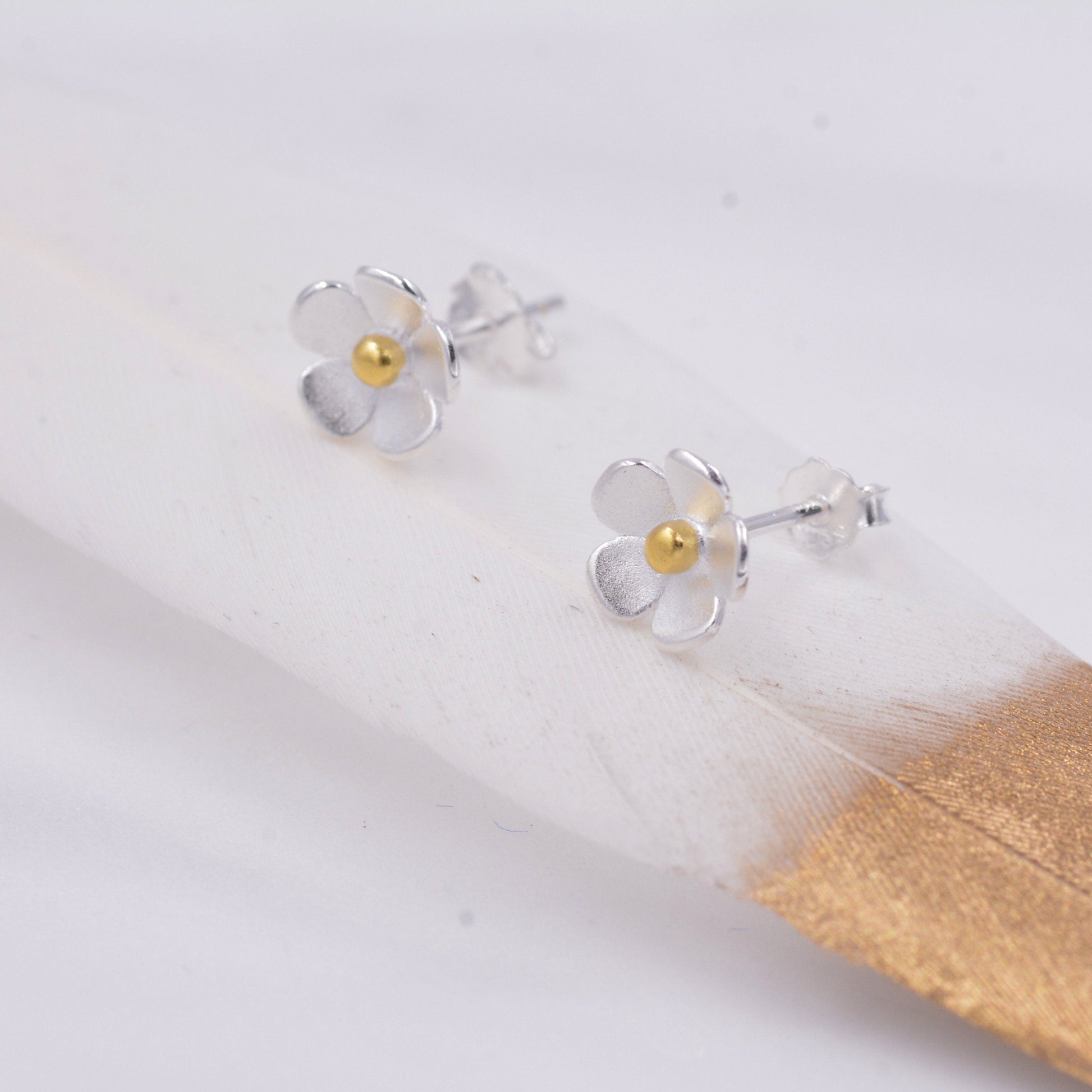 Sterling Silver Forget-me-not Flower Stud Earrings, Nature Inspired Blossom Earrings, Cute and Quirky