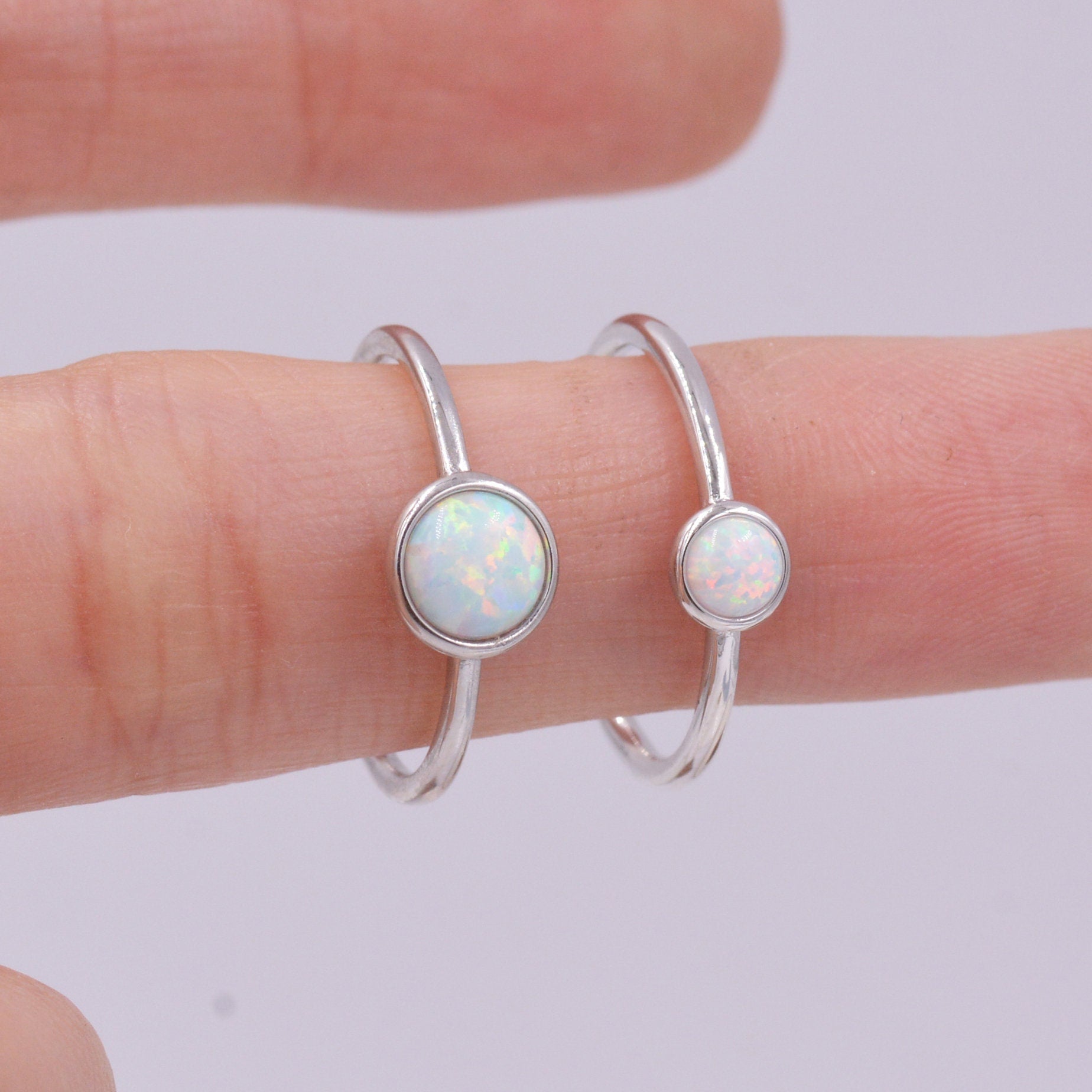 Sterling Silver Opal Ring,  US Size 5 6 7 8, Skinny Stacking Ring, White Opal, Midi Ring, Minimalist Geometric Ring