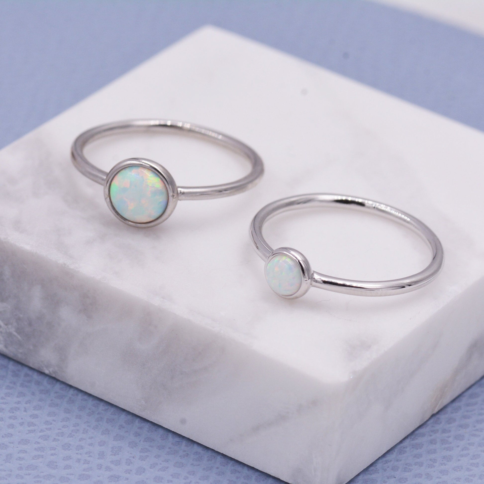 Sterling Silver Opal Ring,  US Size 5 6 7 8, Skinny Stacking Ring, White Opal, Midi Ring, Minimalist Geometric Ring