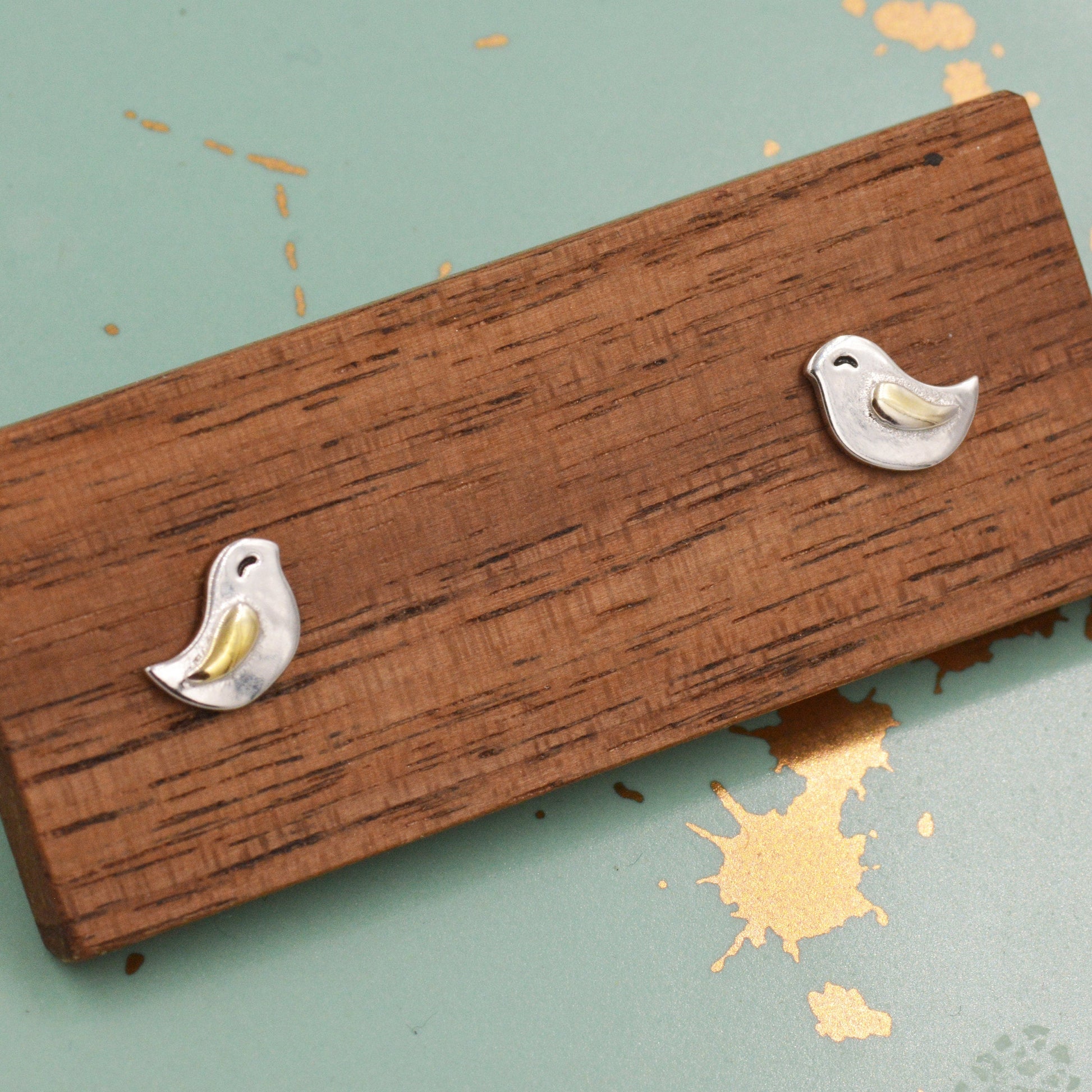 Cute Little Wren Bird Stud Earrings and Necklace Set in Sterling Silver, Gift Set with One Gift Box Packing