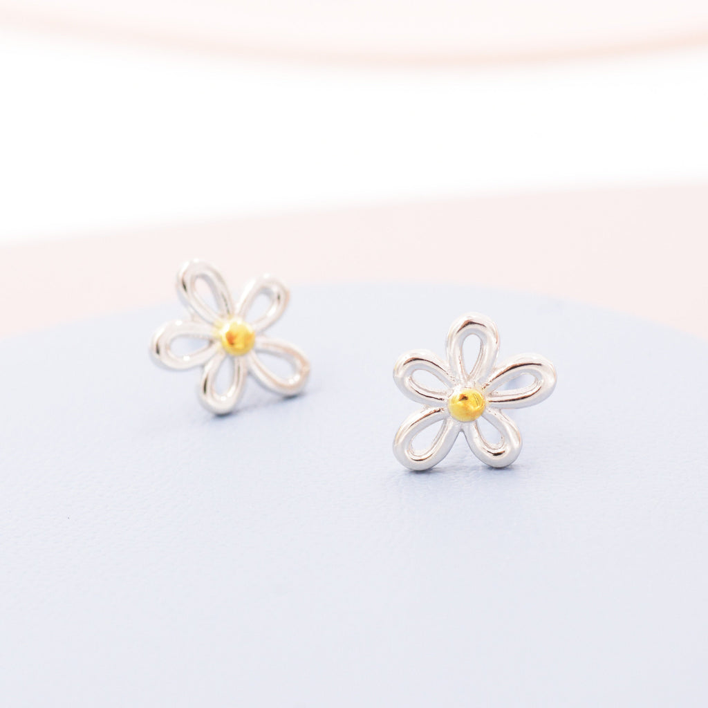Sterling Silver Dainty Forget-me-not Flower Stud Earrings and Necklace Set, Gift Set with One Gift Box Packing