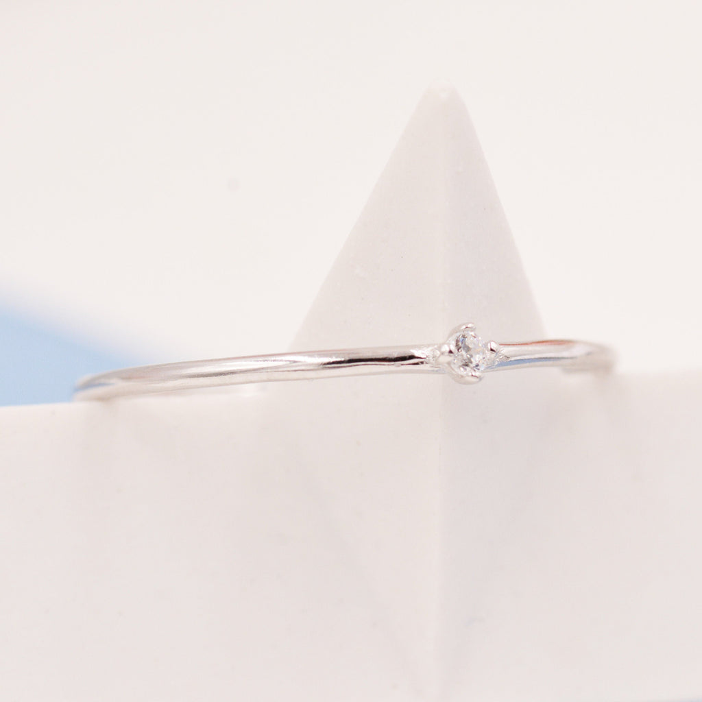Extra Fine Single CZ Ring in Sterling Silver, Extra Skinny Stacking Rings,  US 4 5 6 7 Sized Delicate Rings,
