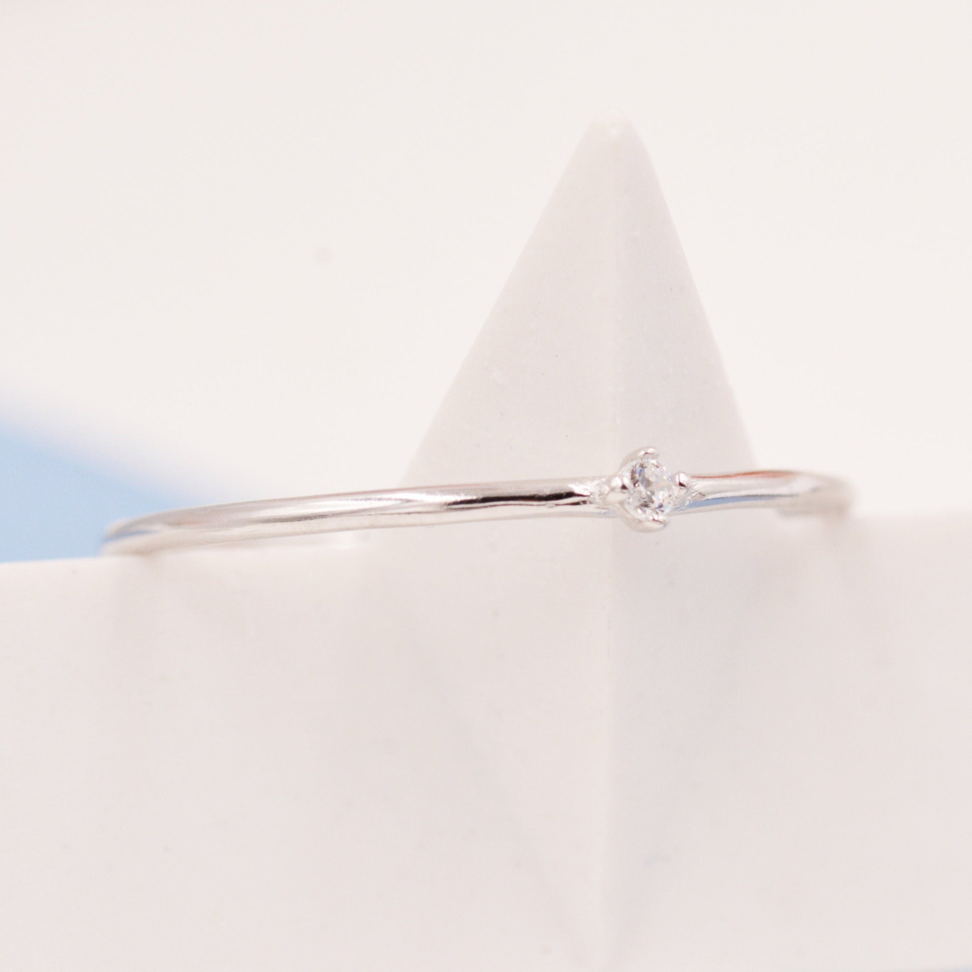 Extra Fine Single CZ Ring in Sterling Silver, Extra Skinny Stacking Rings,  US 4 5 6 7 Sized Delicate Rings,