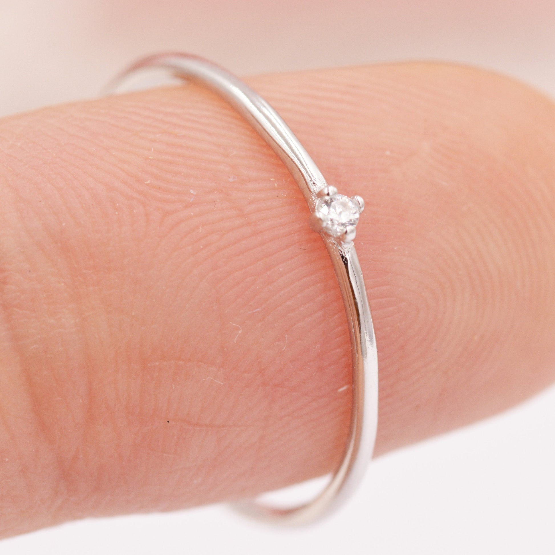 Extra Fine Single CZ Ring in Sterling Silver, Extra Skinny Stacking Rings,  US 4 5 6 7 Sized Delicate Rings,