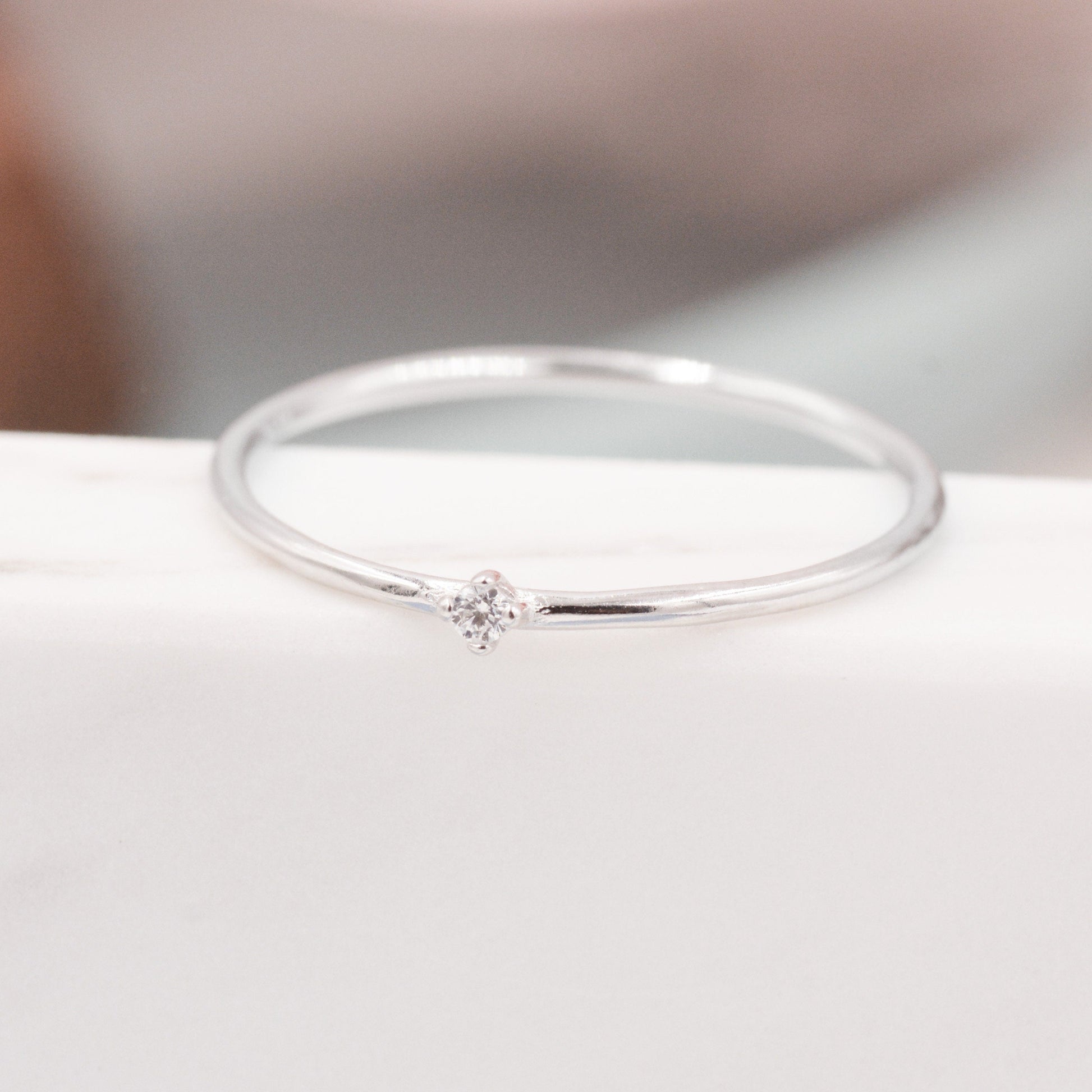 Extra Fine Single CZ Ring in Sterling Silver, Extra Skinny Stacking Rings,  US 4 5 6 7 Sized Delicate Rings,