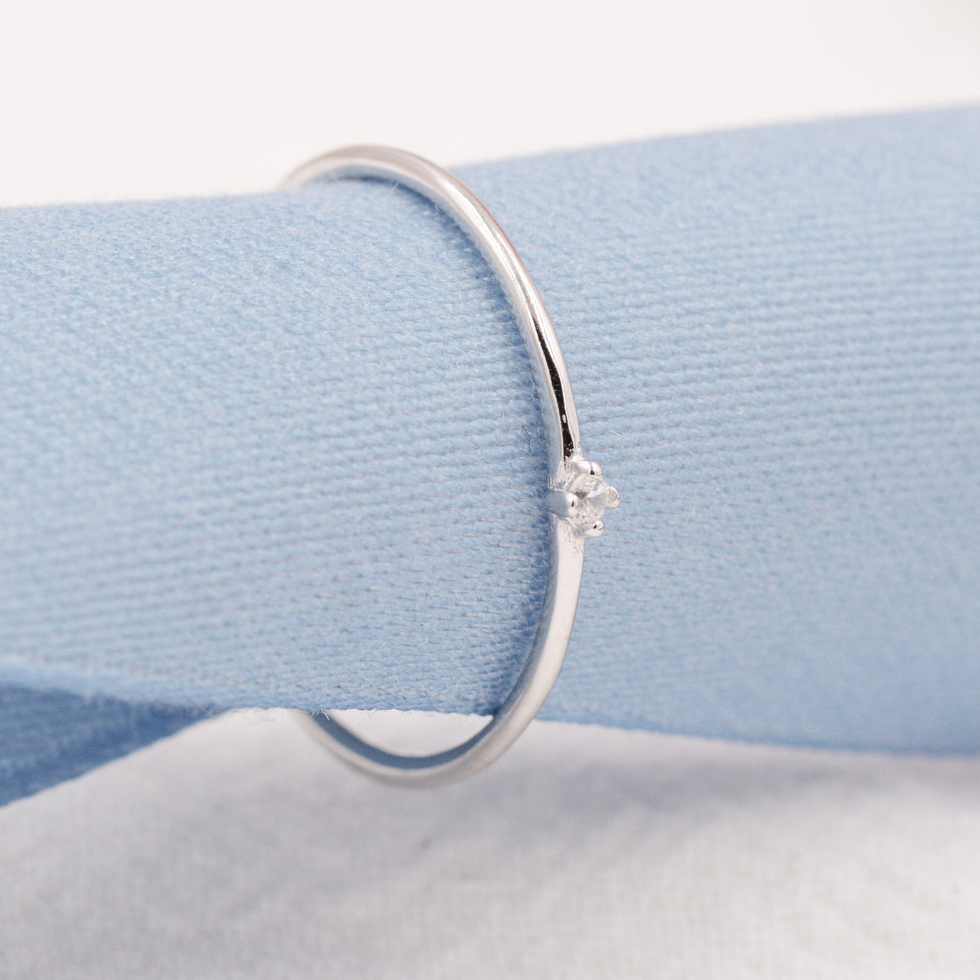 Extra Fine Single CZ Ring in Sterling Silver, Extra Skinny Stacking Rings,  US 4 5 6 7 Sized Delicate Rings,