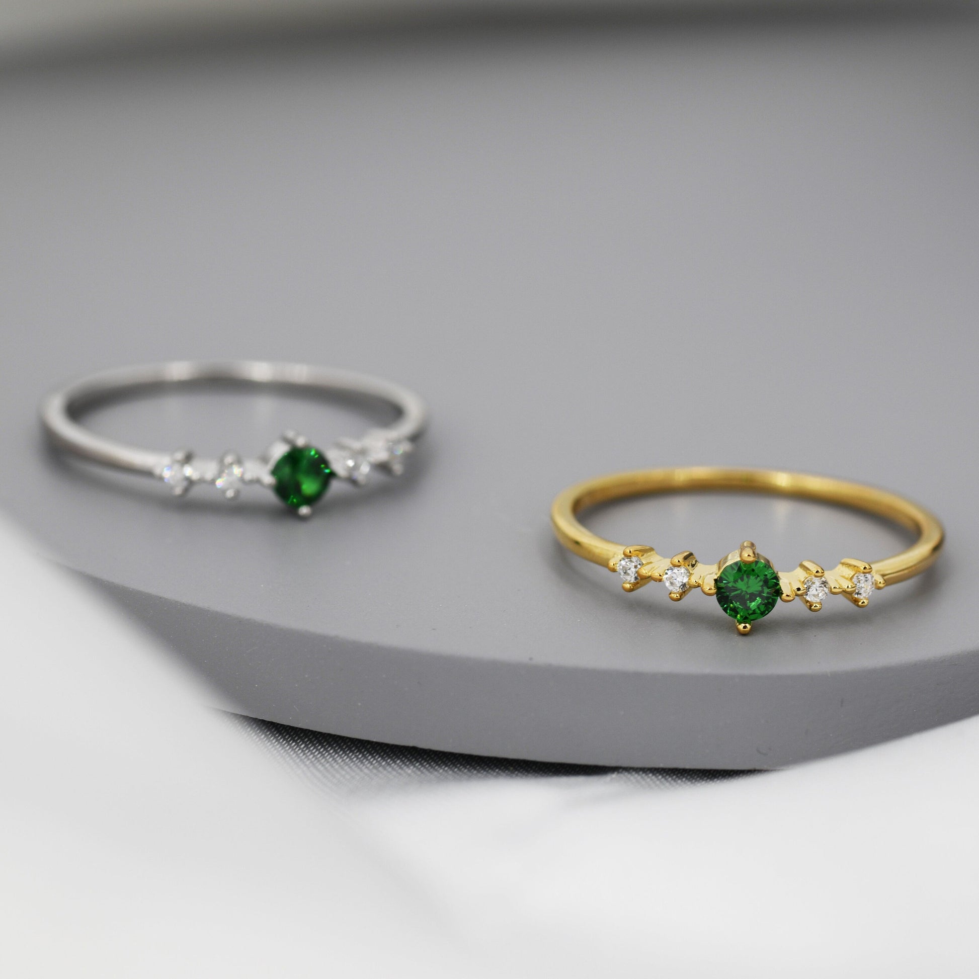 Vintage Style Emerald Green CZ Ring in Sterling Silver, Marquise Ring, Delicate Emerald Ring, Size US 5 - 8