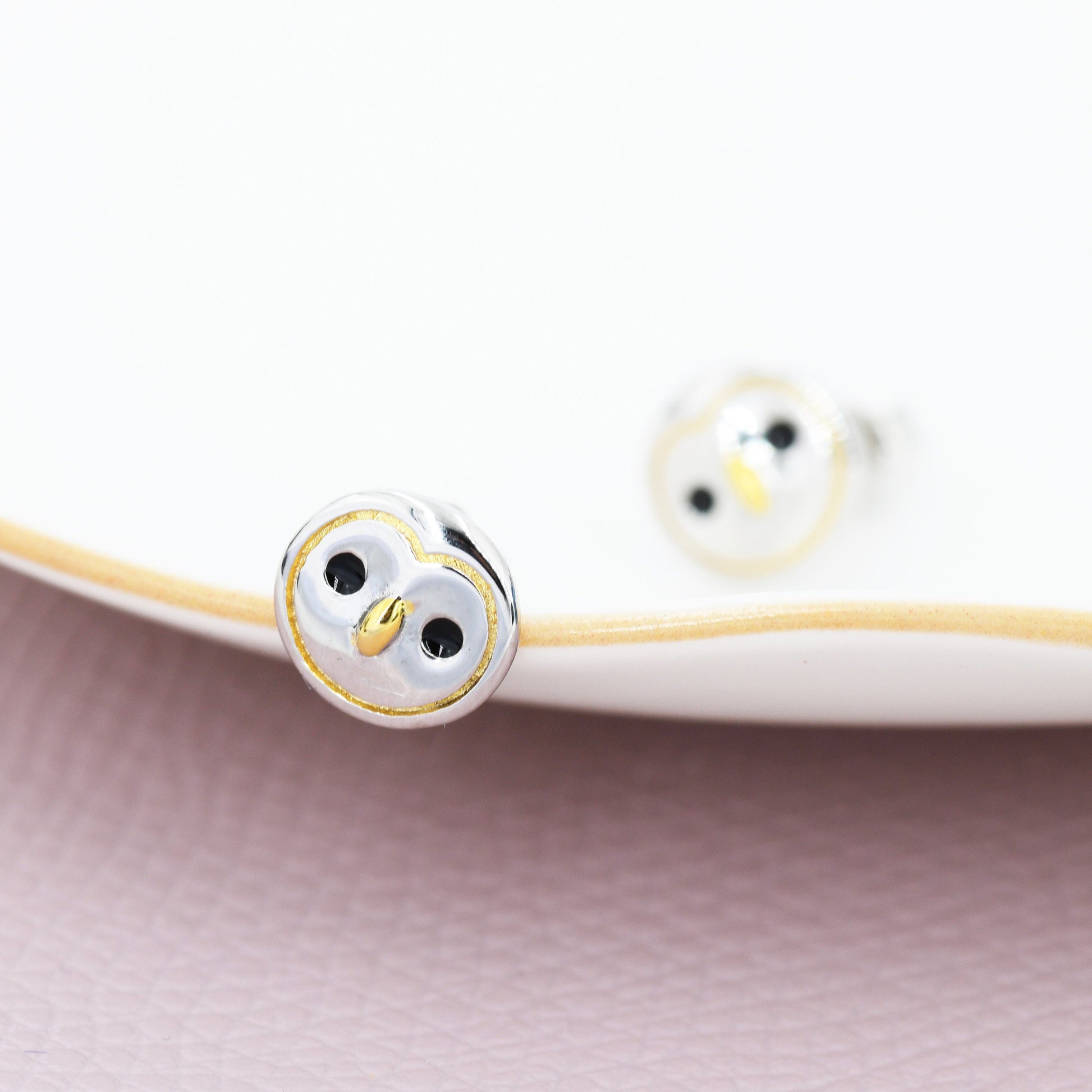 Cute Barn Owl Face Stud Earrings in Sterling Silver, Owl Bird Earrings,  Nature Inspired Animal Earrings