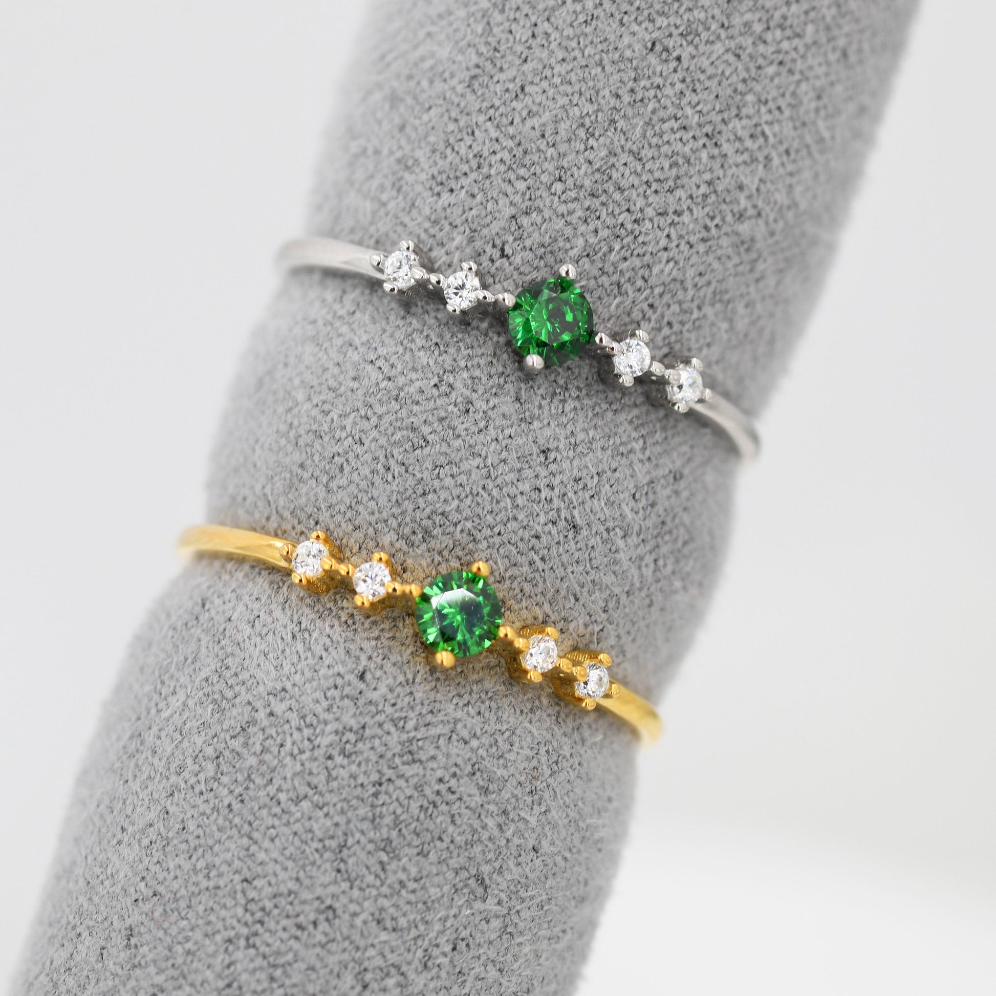 Vintage Style Emerald Green CZ Ring in Sterling Silver, Marquise Ring, Delicate Emerald Ring, Size US 5 - 8