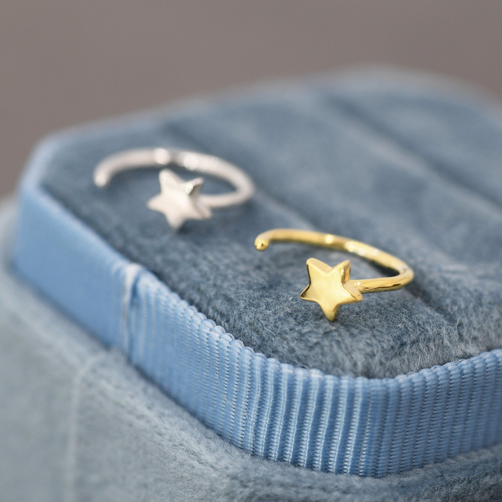 Tiny Star Huggie Hoop Earrings in Sterling Silver, Star Pull Through Earrings, Half Hoop Earrings,  Open Hoop, Silver or Gold