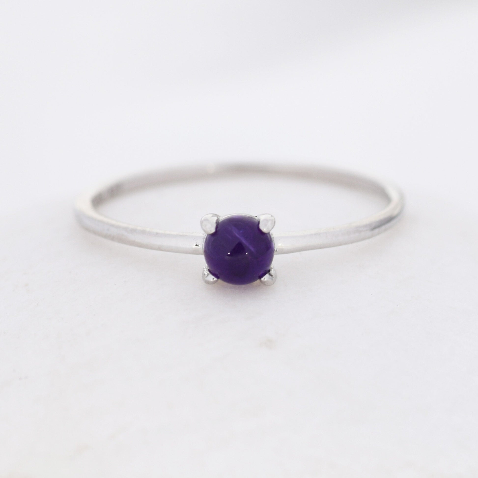 Genuine Amethyst Stone Ring in Sterling Silver, US 5 - 8, Natural Amethyst Ring, February Birthstone Ring, Dark Amethyst Ring
