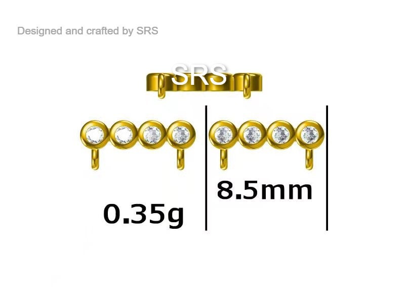 CZ Horizontal Bar Chained Stud Earrings in Sterling Silver, Silver, Gold or Rose Gold,  Dangle Chain Earrings, Single Piercing
