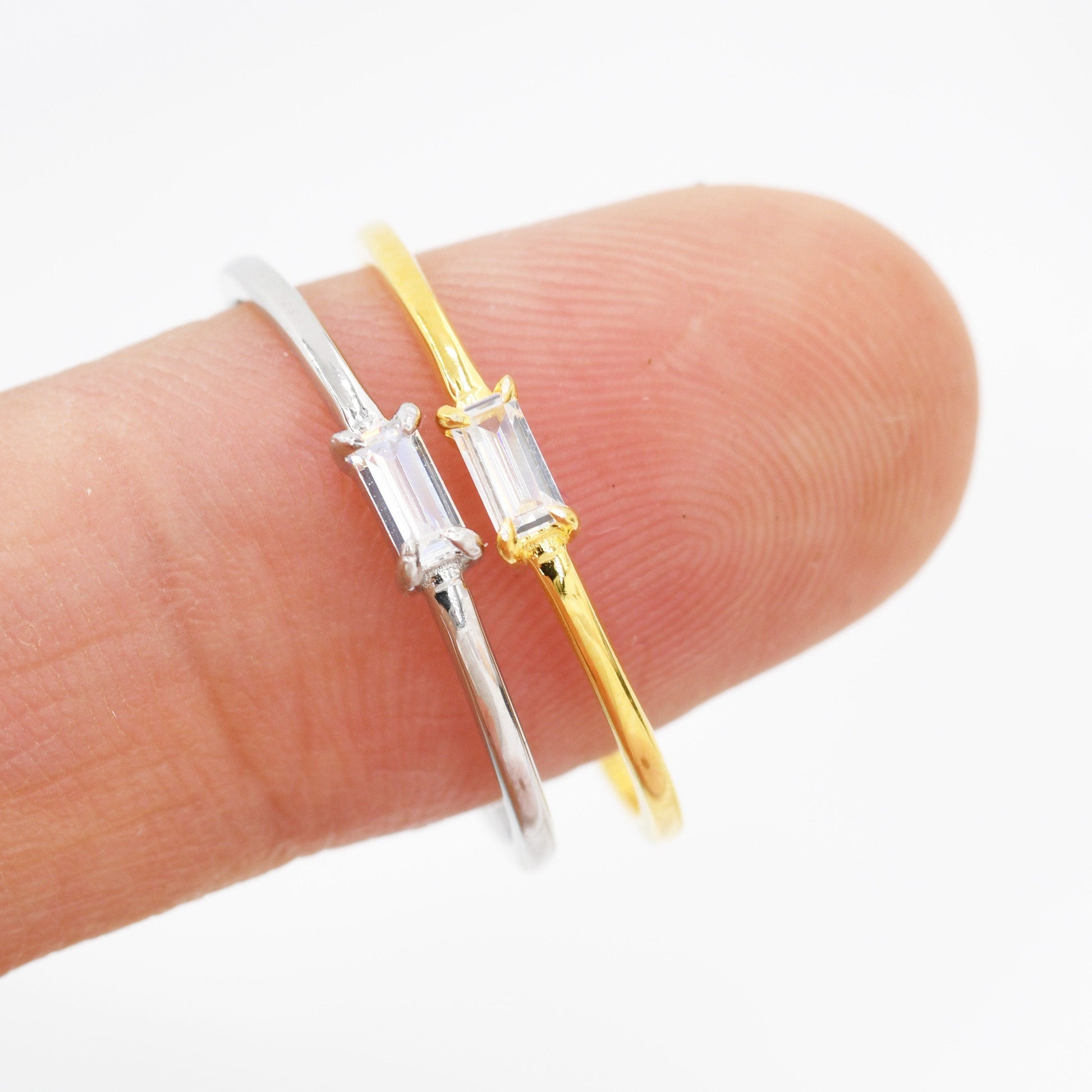 Single Baguette CZ Ring in Sterling Silver, Silver or Gold, Pronged Set, Minimalist CZ Ring US 5 - 8