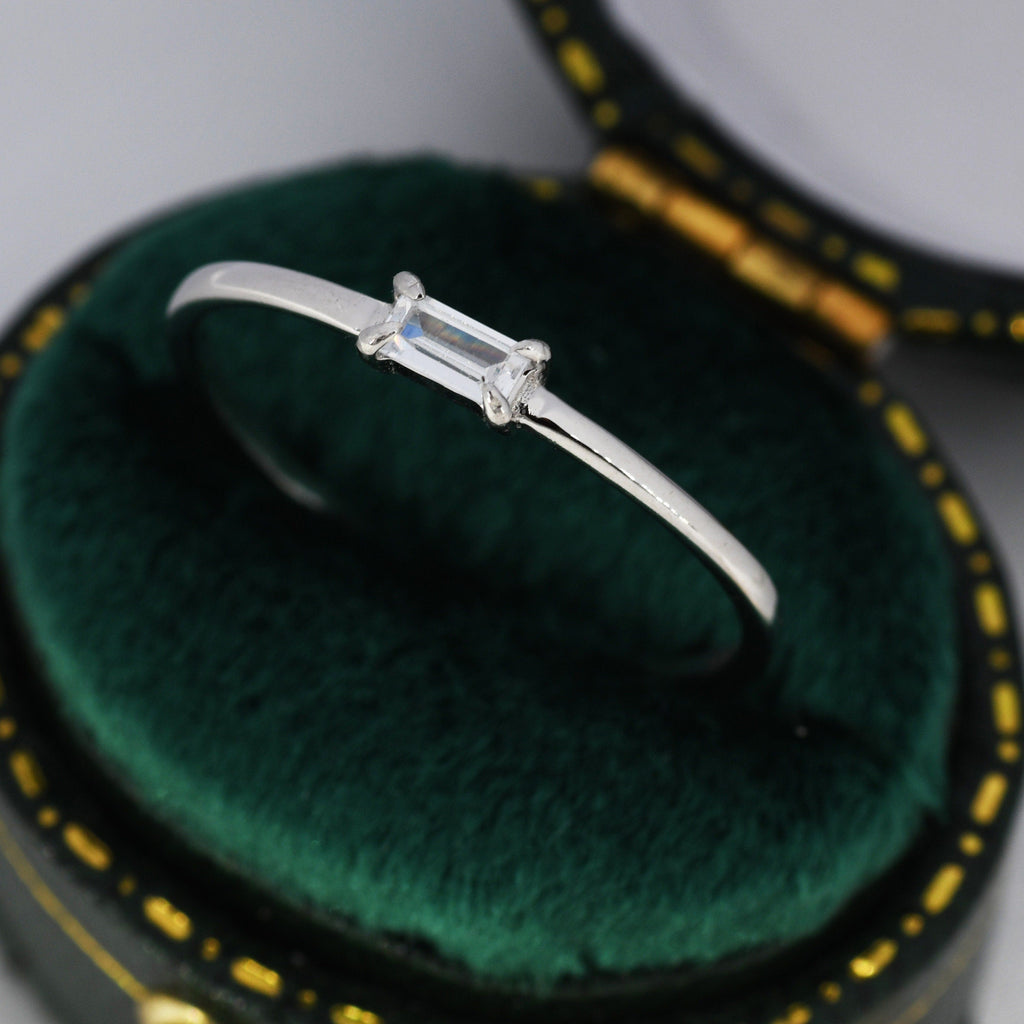 Single Baguette CZ Ring in Sterling Silver, Silver or Gold, Pronged Set, Minimalist CZ Ring US 5 - 8