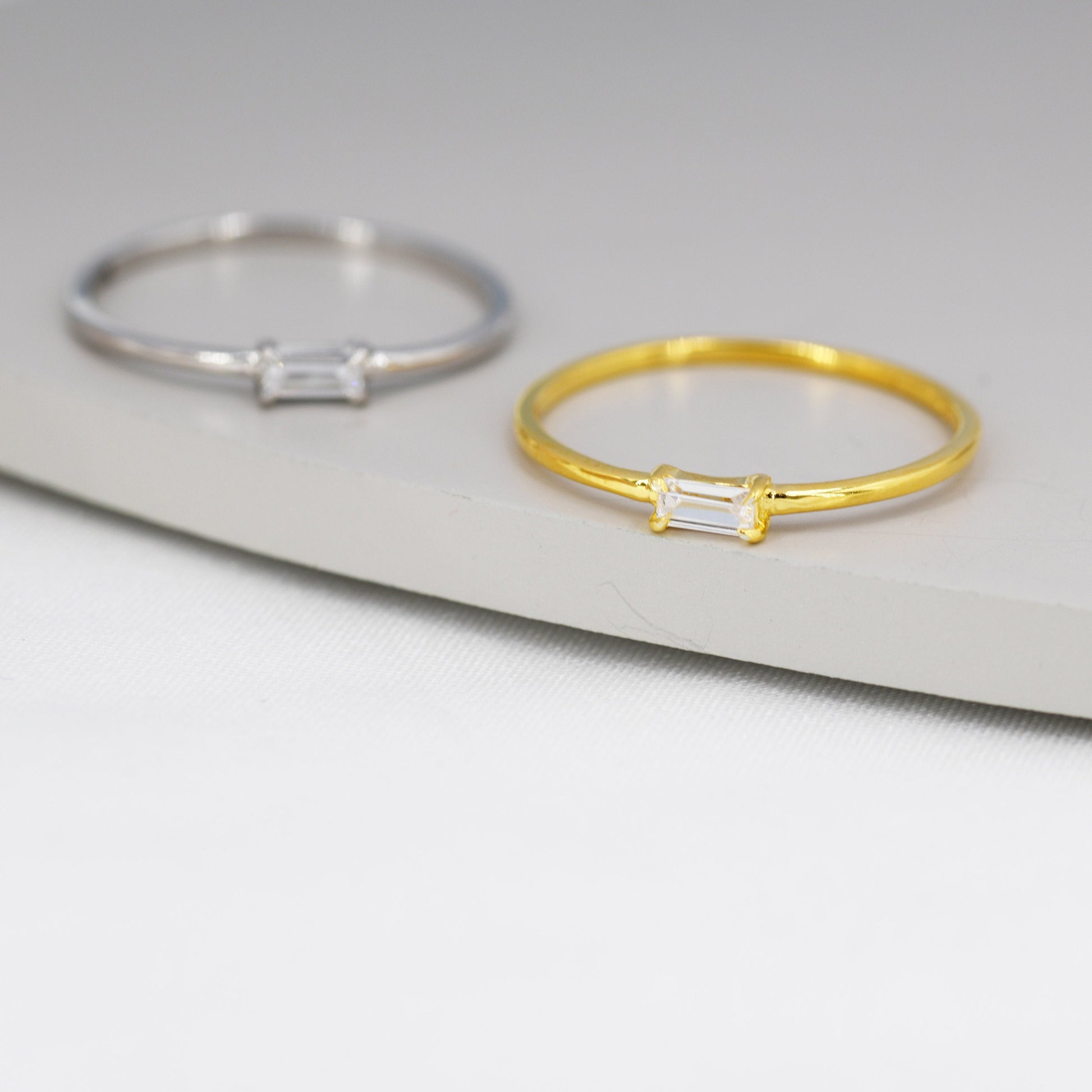 Single Baguette CZ Ring in Sterling Silver, Silver or Gold, Pronged Set, Minimalist CZ Ring US 5 - 8