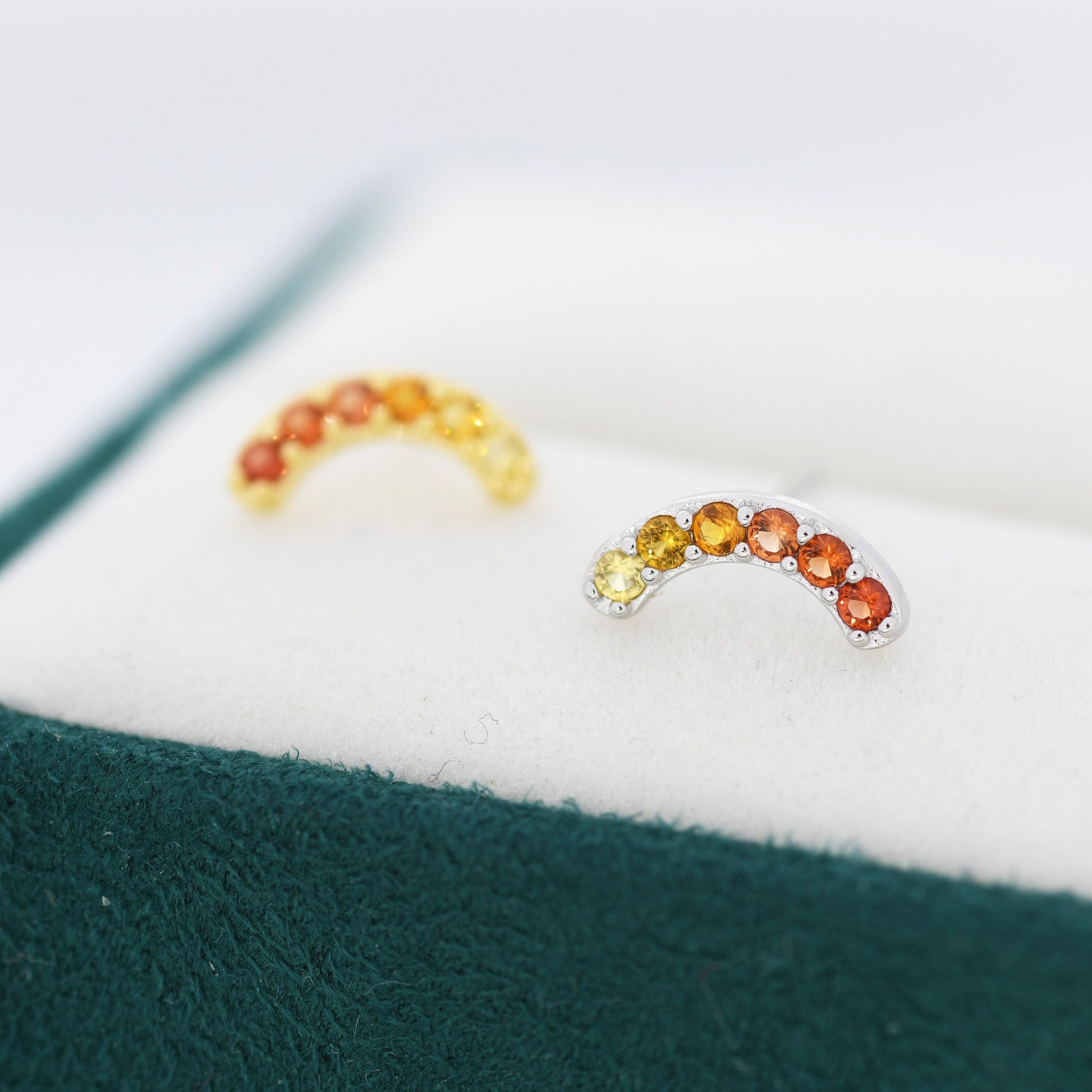 Ombre Red CZ Arch Rainbow Stud Earrings in Sterling Silver, Silver or Gold, Gradient Colour Red Pink Rainbow Earrings,  Stacking Earrings
