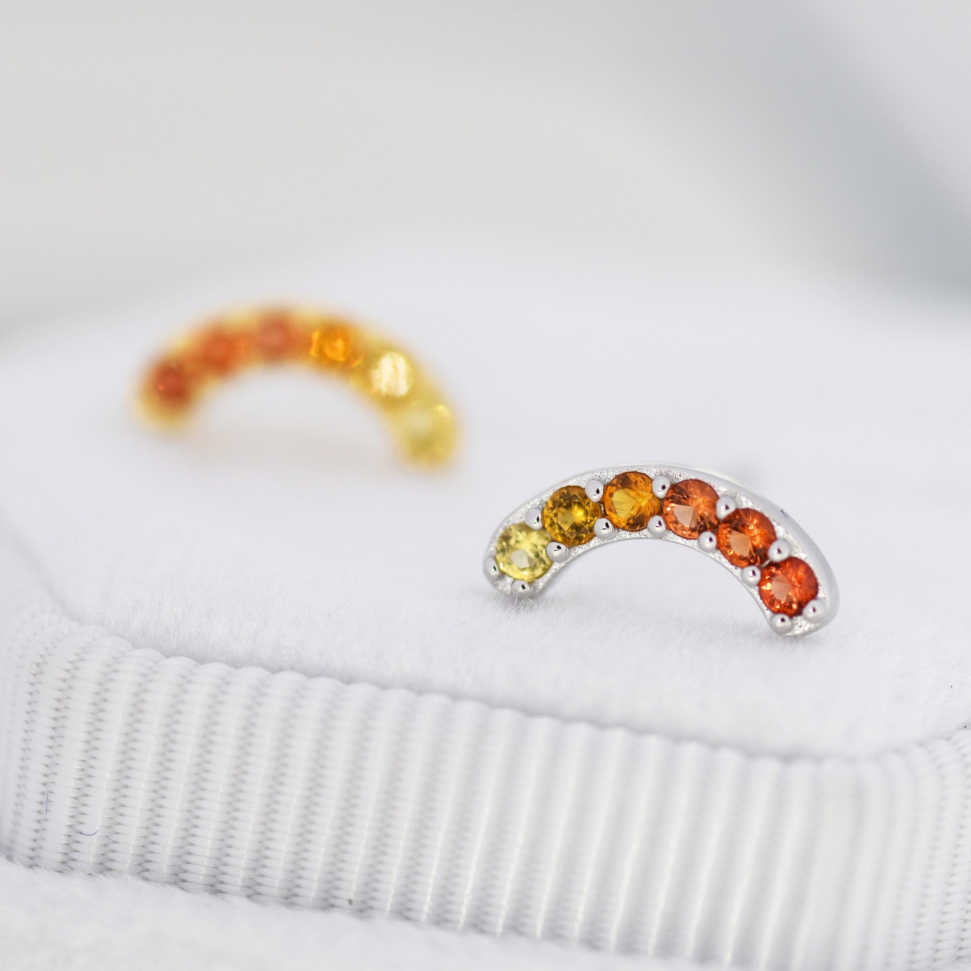 Ombre Red CZ Arch Rainbow Stud Earrings in Sterling Silver, Silver or Gold, Gradient Colour Red Pink Rainbow Earrings,  Stacking Earrings