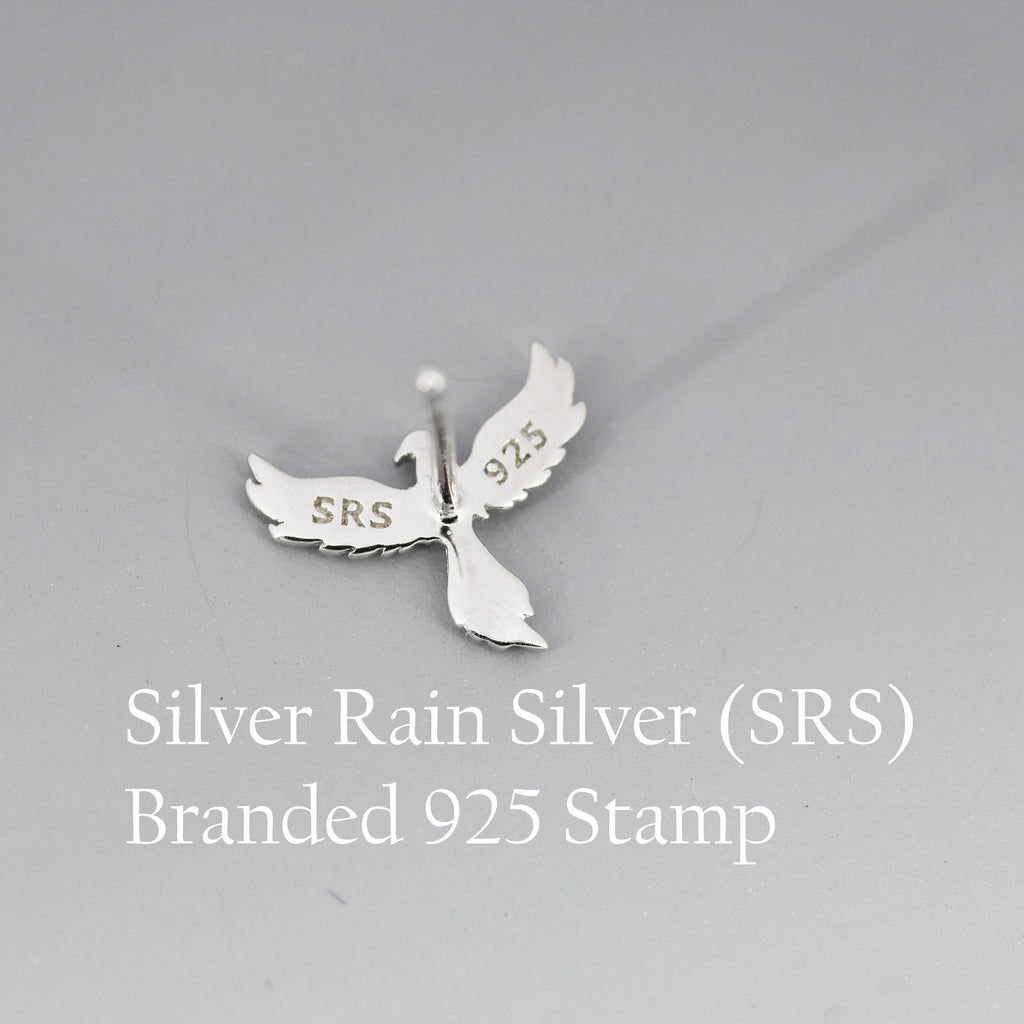 Sterling Silver Phoenix Bird Stud Earrings,  Silver, Gold or Rose Gold,  Dainty Phoenix Earrings