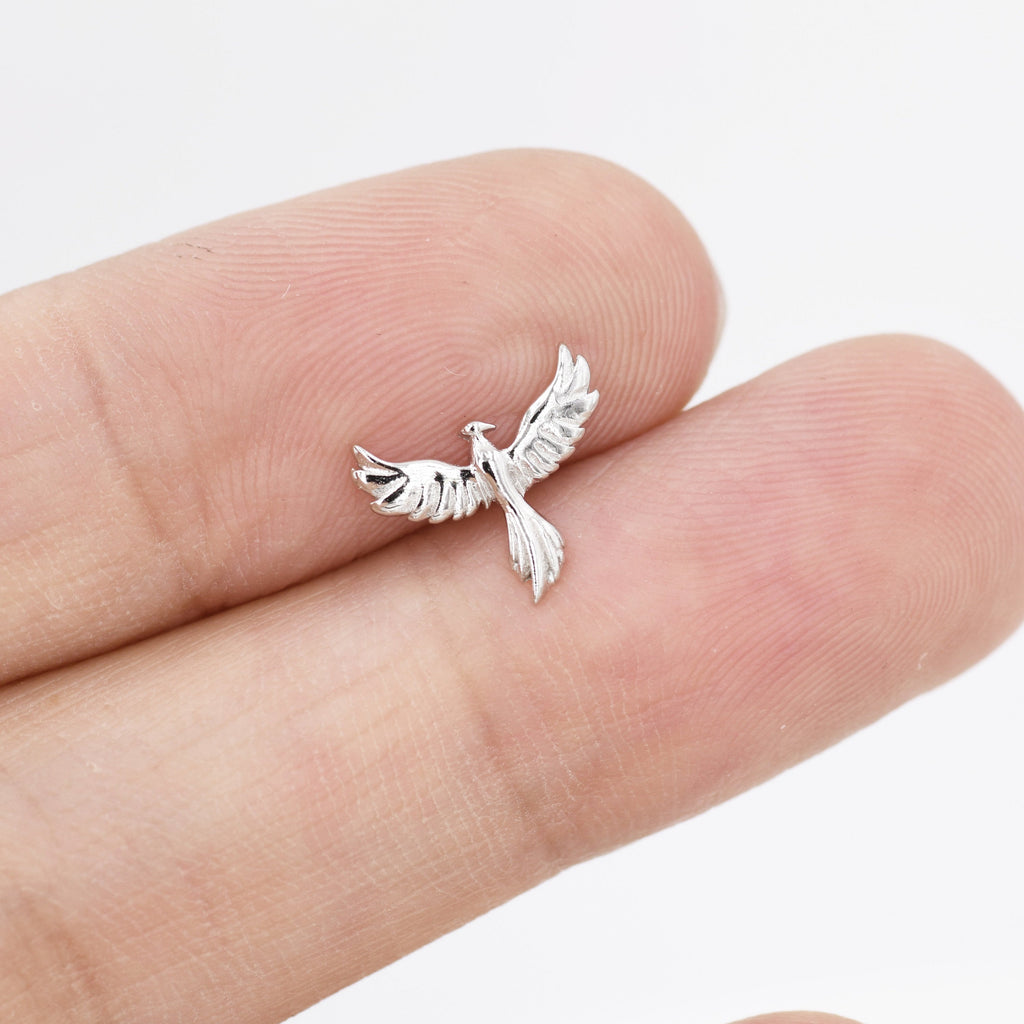 Sterling Silver Phoenix Bird Stud Earrings,  Silver, Gold or Rose Gold,  Dainty Phoenix Earrings