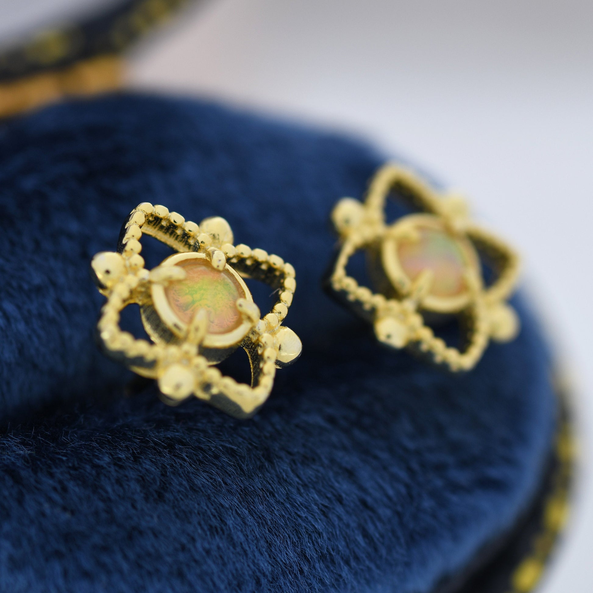 Vintage Inspired Opal Lace Stud Earrings in Sterling Silver,  Silver or Gold, Opal Earrings, Vintage Style