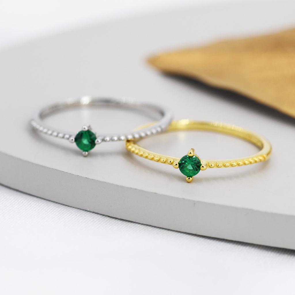 Emerald Green CZ Ring in Sterling Silver, Silver or Gold, Delicate Stacking Ring, Nesting Band, Size US 6 - 8,  May Birthstone