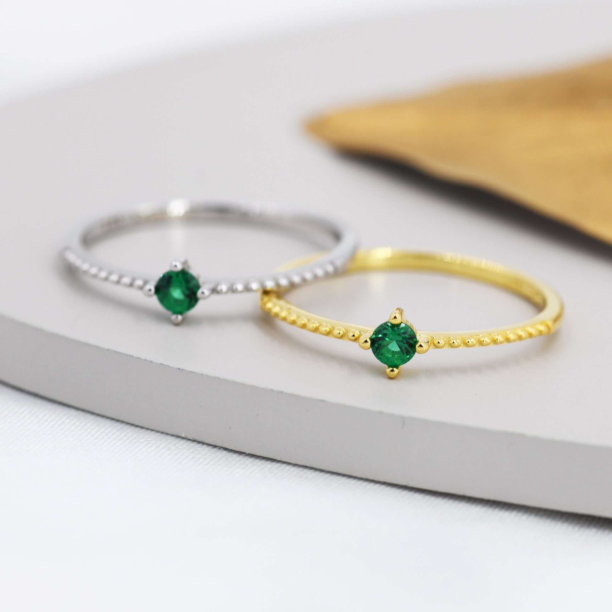 Emerald Green CZ Ring in Sterling Silver, Silver or Gold, Delicate Stacking Ring, Nesting Band, Size US 6 - 8,  May Birthstone