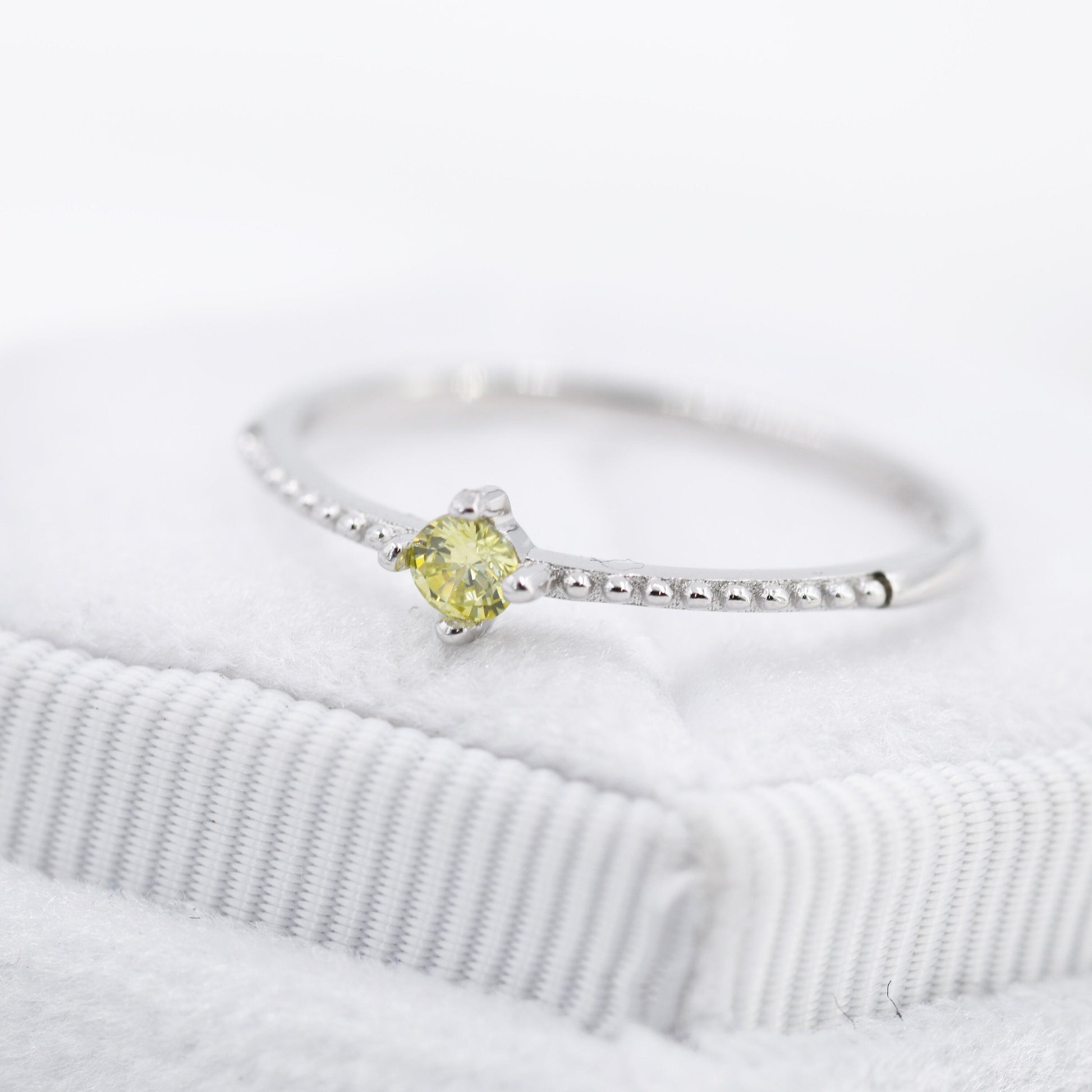 Peridot Green CZ Ring in Sterling Silver, Silver or Gold, Delicate Stacking Ring,  Green CZ Skinny Band, Size US 6 - 8, August Birthstone