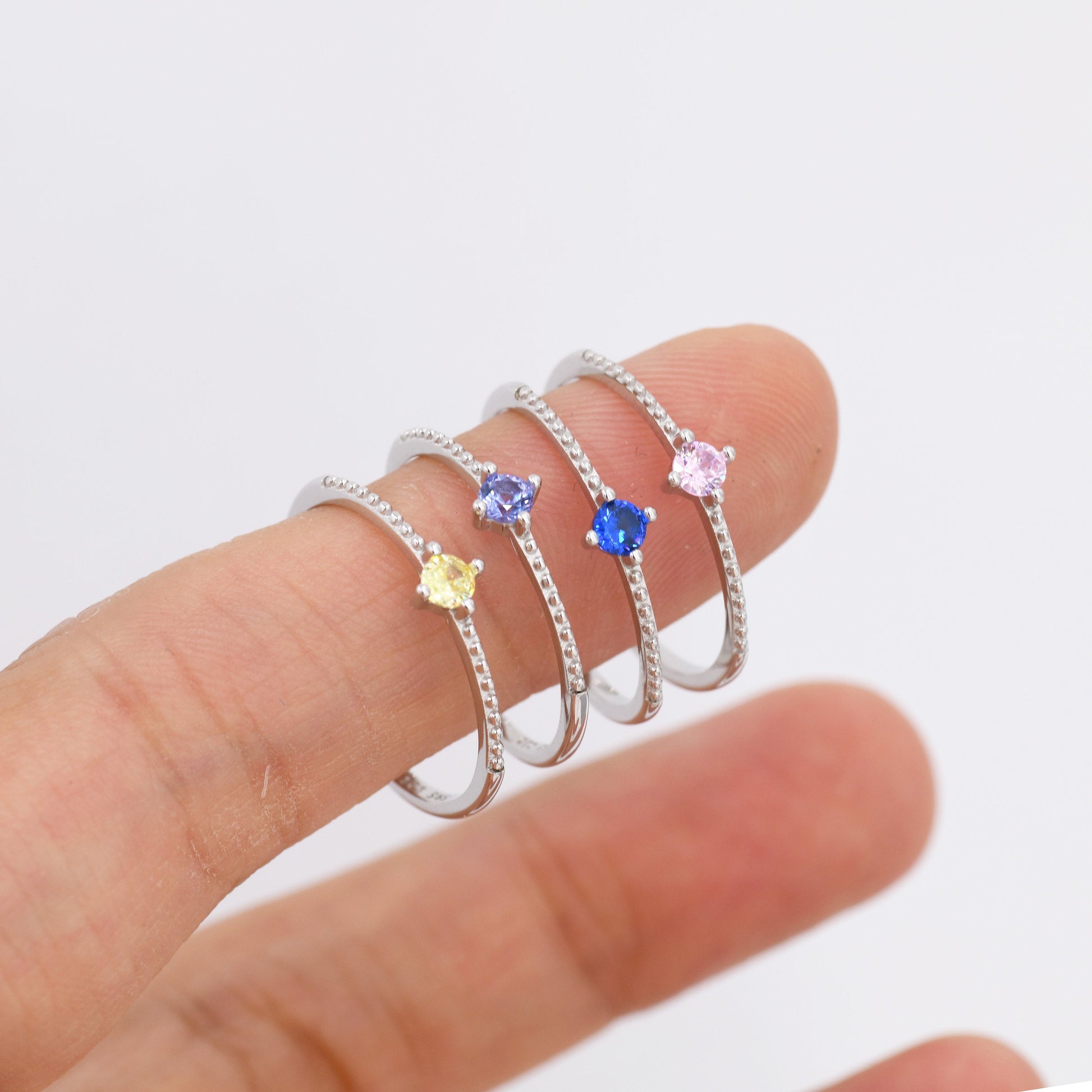 Tourmaline Pink CZ Ring in Sterling Silver, Silver or Gold, Delicate Stacking Ring, Pink CZ Skinny Band, Size US 6 - 8, October Birthstone