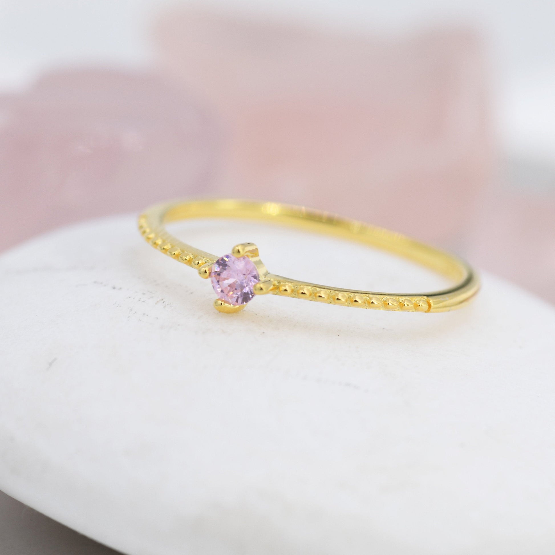 Tourmaline Pink CZ Ring in Sterling Silver, Silver or Gold, Delicate Stacking Ring, Pink CZ Skinny Band, Size US 6 - 8, October Birthstone