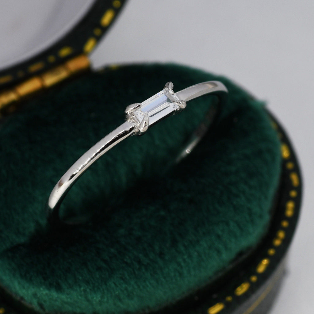 Single Baguette CZ Ring in Sterling Silver, Silver or Gold, Pronged Set, Minimalist CZ Ring US 5 - 8