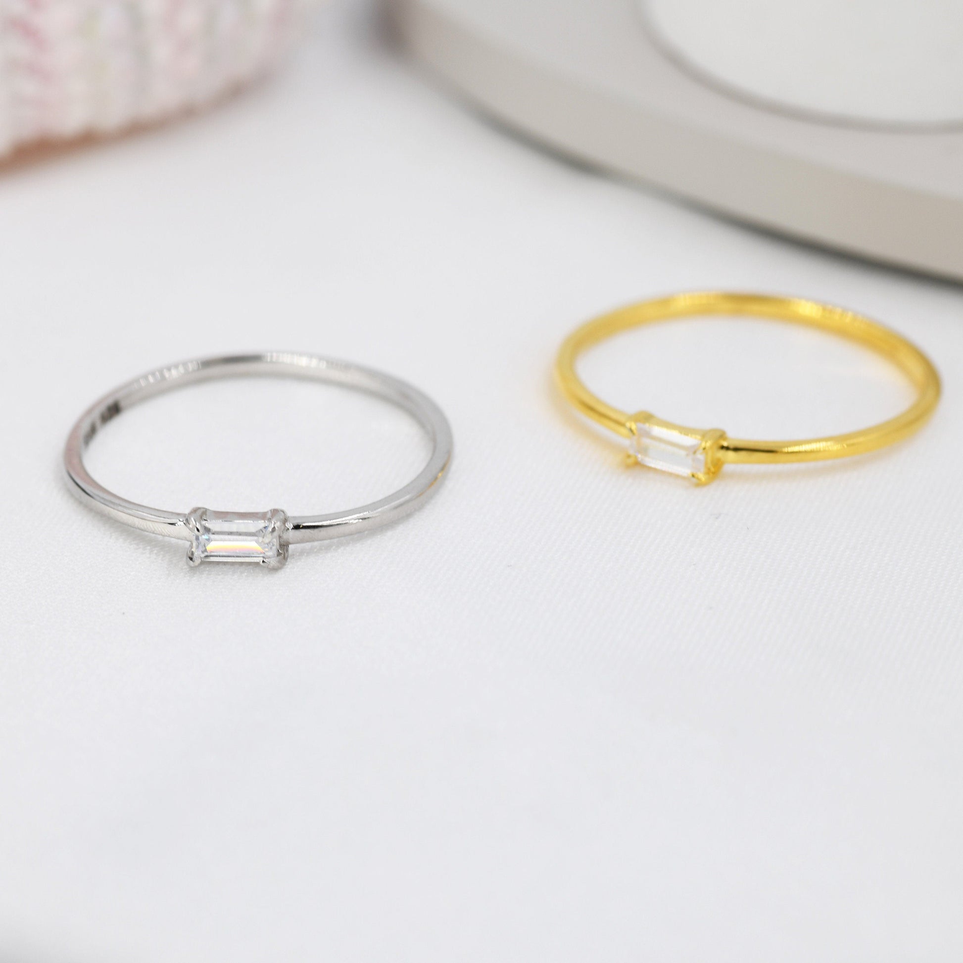 Single Baguette CZ Ring in Sterling Silver, Silver or Gold, Pronged Set, Minimalist CZ Ring US 5 - 8