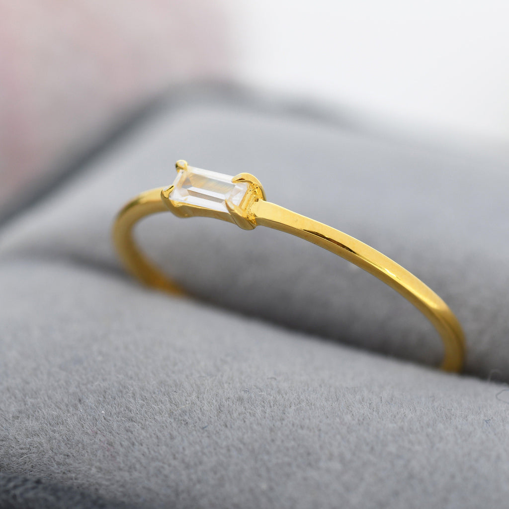 Single Baguette CZ Ring in Sterling Silver, Silver or Gold, Pronged Set, Minimalist CZ Ring US 5 - 8