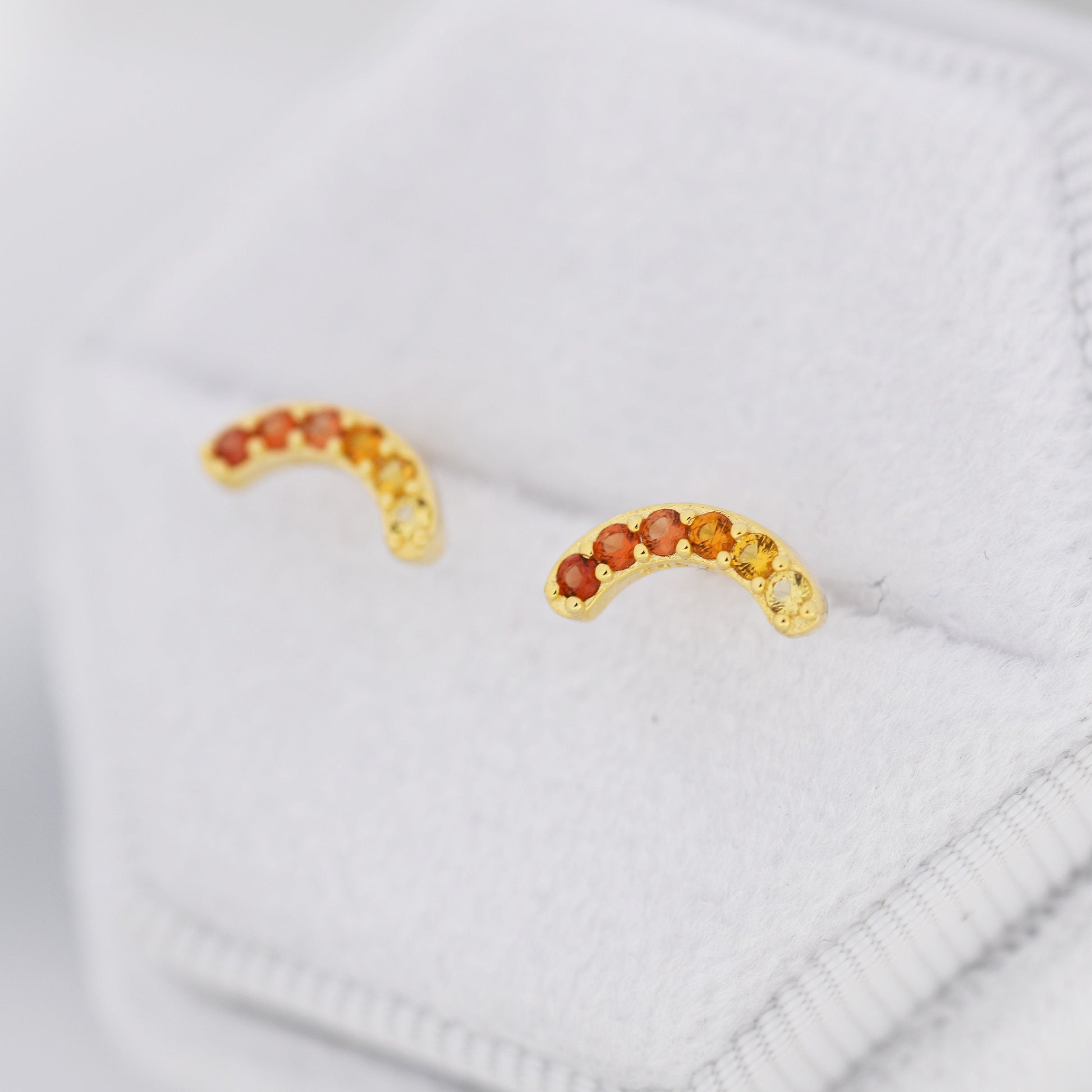 Ombre Red CZ Arch Rainbow Stud Earrings in Sterling Silver, Silver or Gold, Gradient Colour Red Pink Rainbow Earrings,  Stacking Earrings