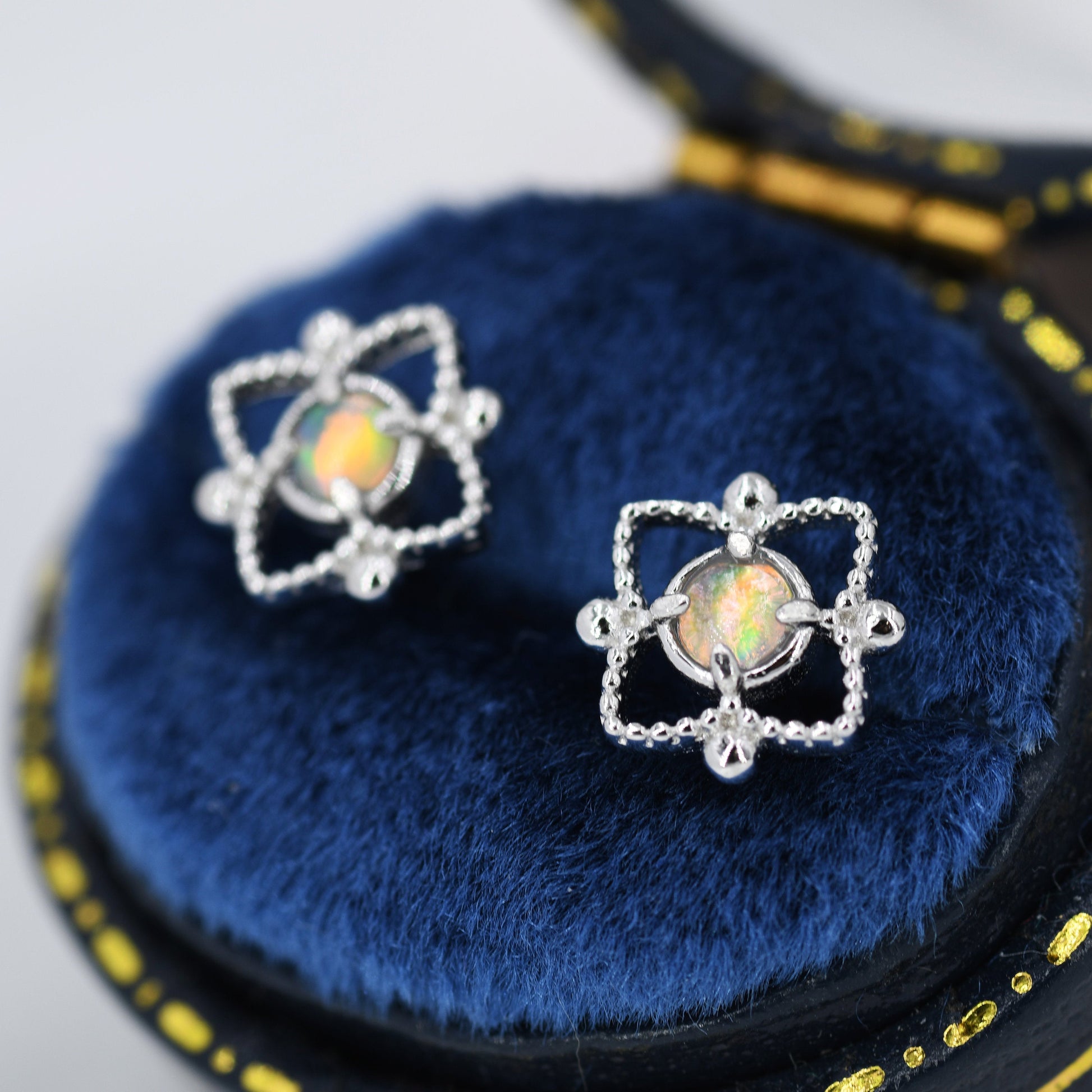 Vintage Inspired Opal Lace Stud Earrings in Sterling Silver,  Silver or Gold, Opal Earrings, Vintage Style
