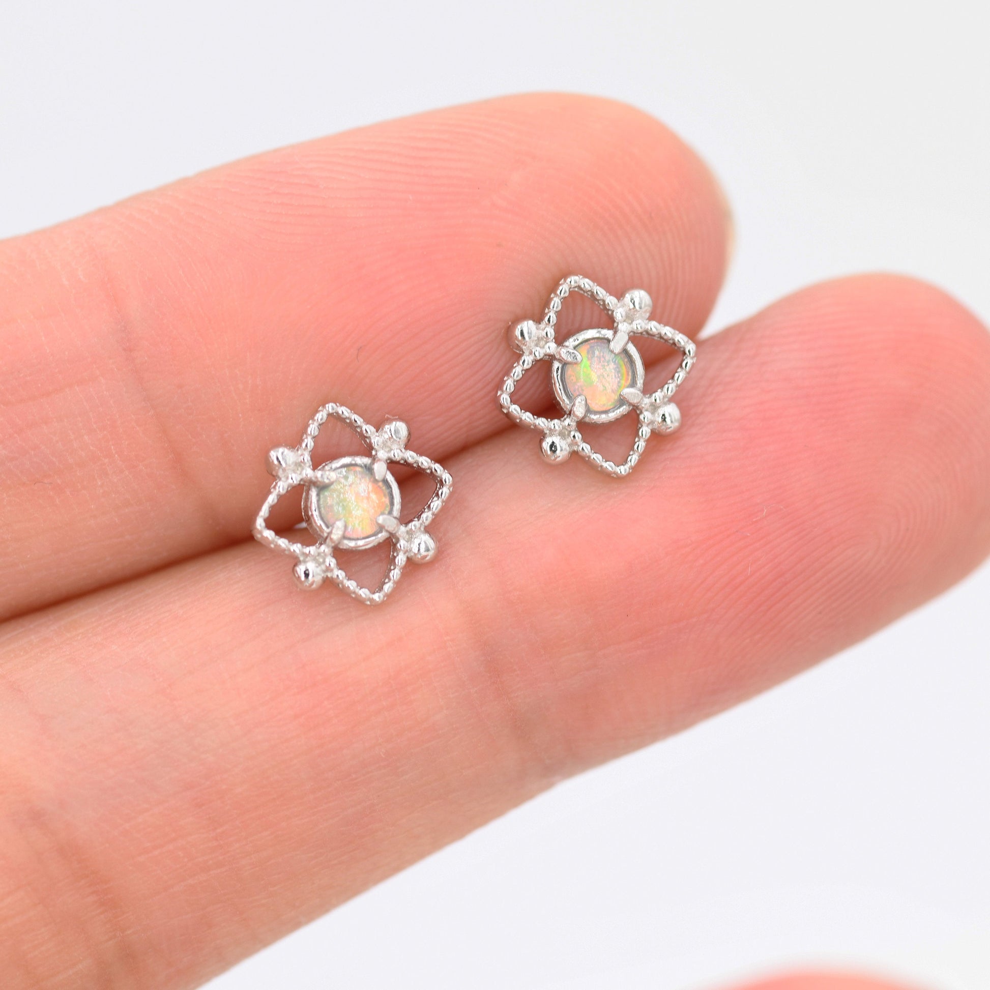 Vintage Inspired Opal Lace Stud Earrings in Sterling Silver,  Silver or Gold, Opal Earrings, Vintage Style
