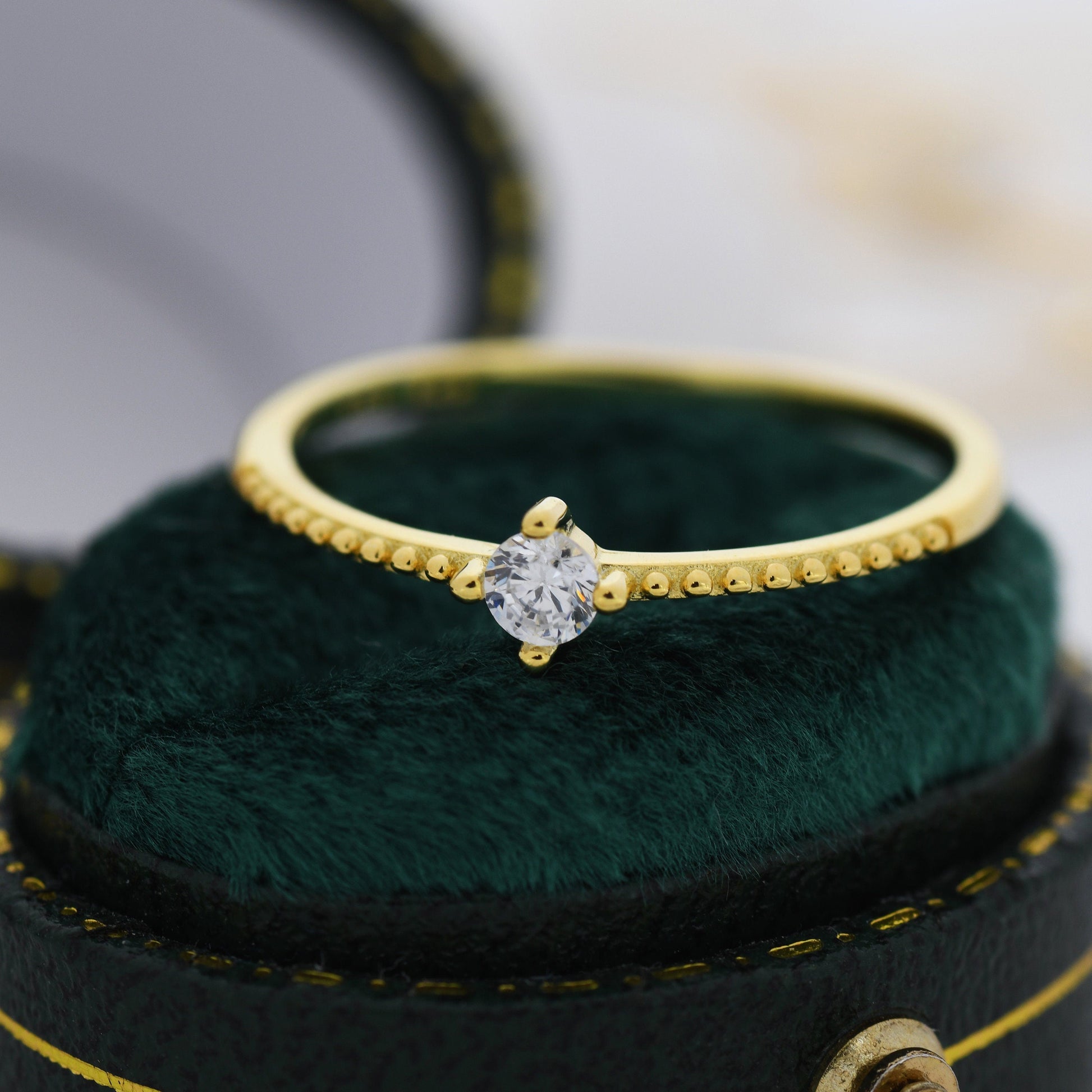 Tiny CZ Ring in Sterling Silver, Silver or Gold, Delicate Stacking Ring, Skinny Band, Size US 6 - 8, April Birthstone