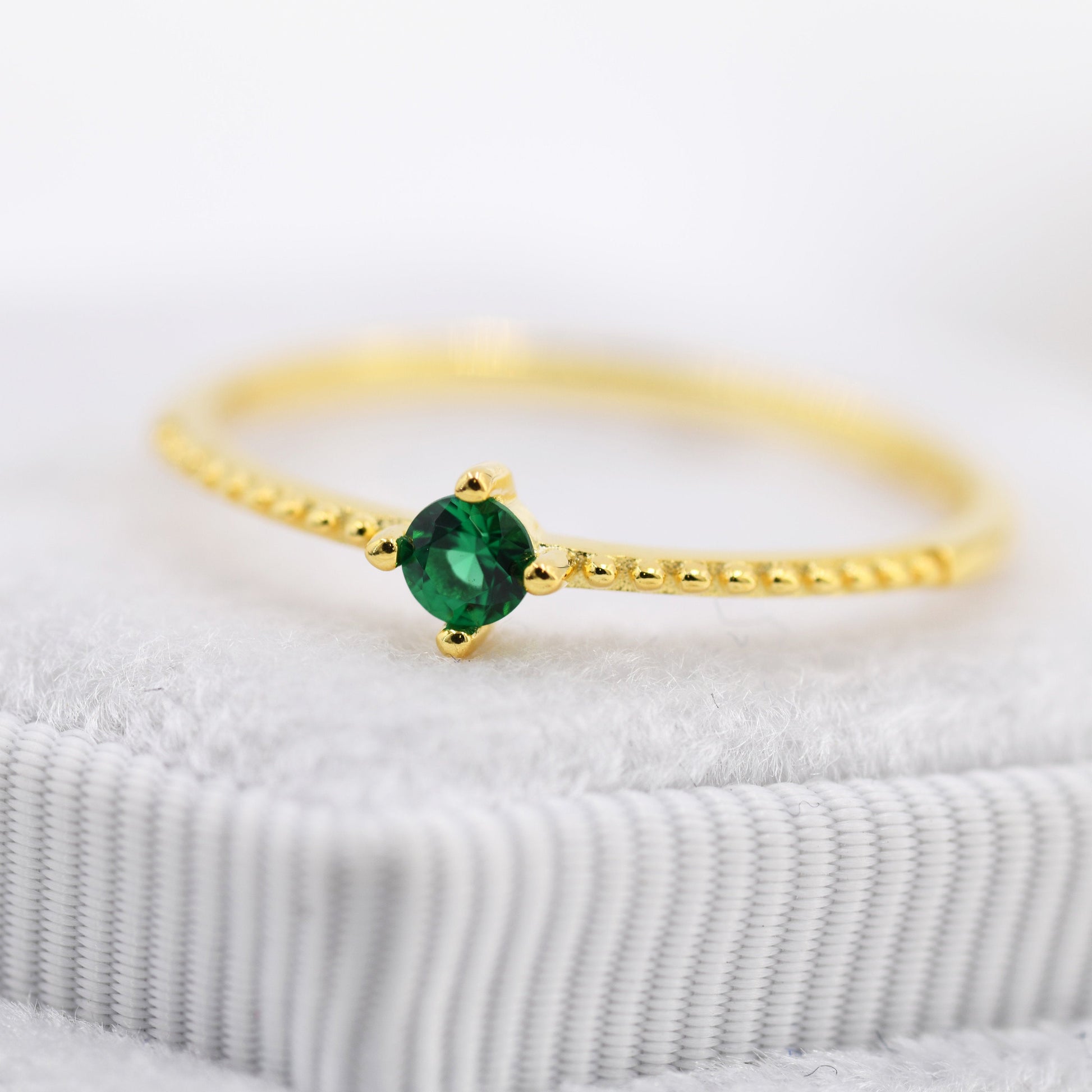 Emerald Green CZ Ring in Sterling Silver, Silver or Gold, Delicate Stacking Ring, Nesting Band, Size US 6 - 8,  May Birthstone