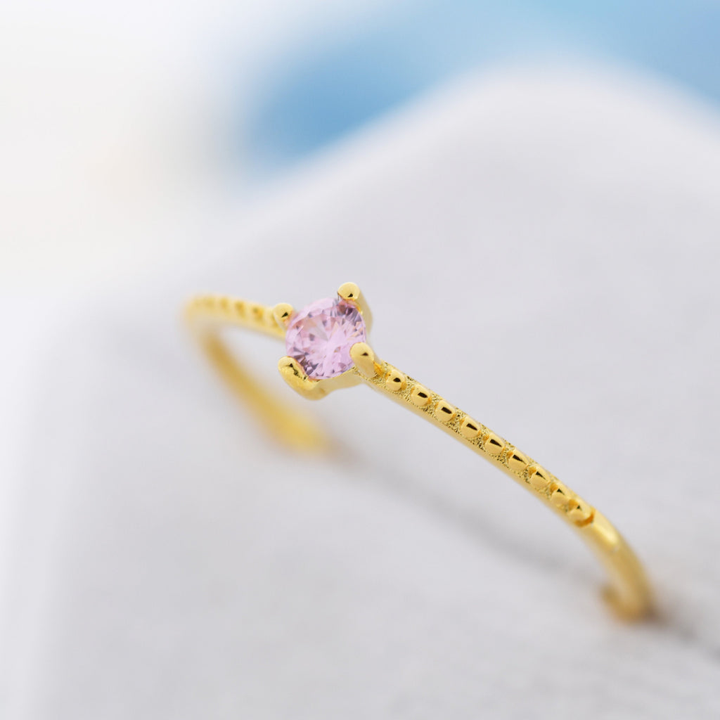 Tourmaline Pink CZ Ring in Sterling Silver, Silver or Gold, Delicate Stacking Ring, Pink CZ Skinny Band, Size US 6 - 8, October Birthstone
