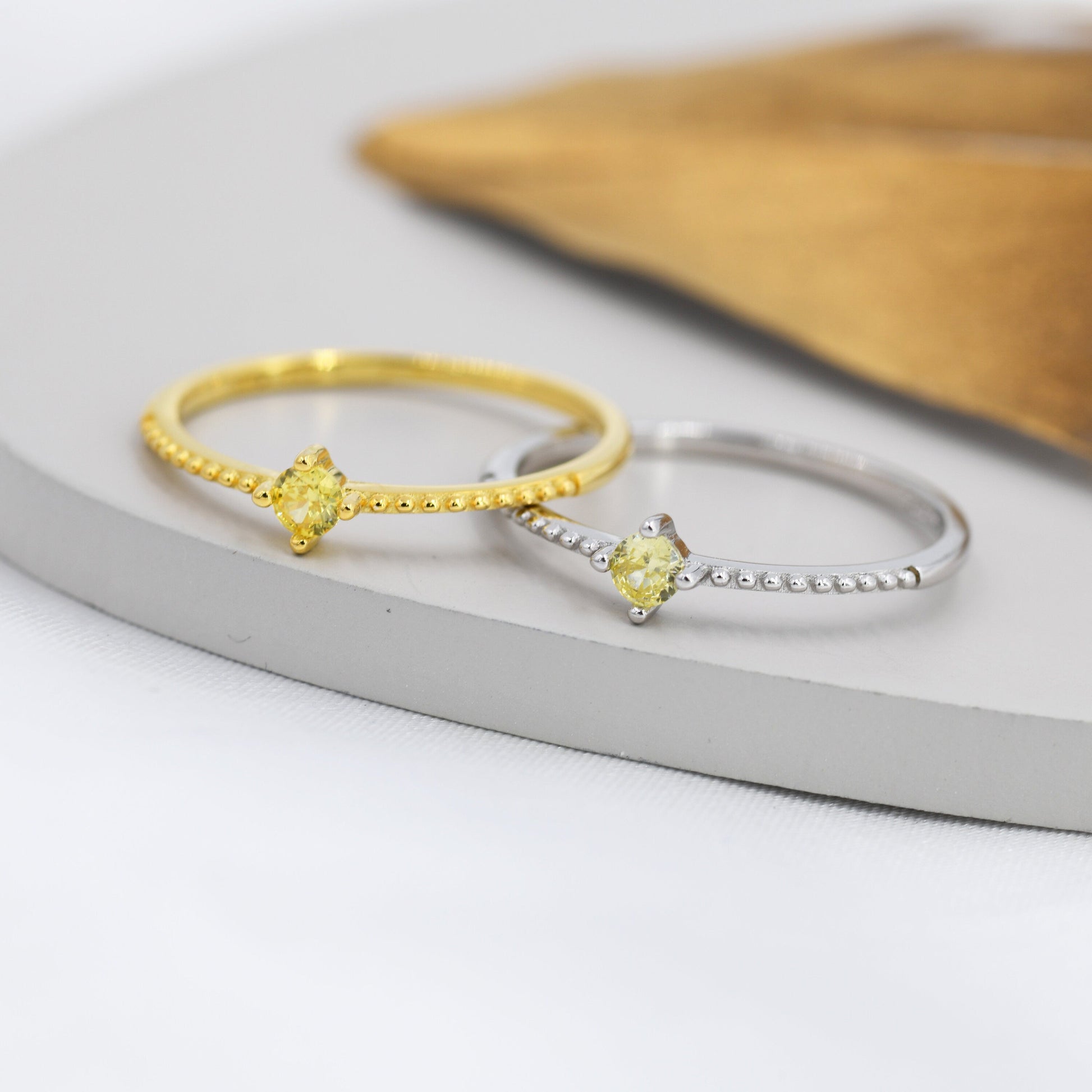 Citrine Yellow CZ Ring in Sterling Silver, Silver or Gold, Delicate Stacking Ring, Yellow CZ Skinny Band, Size US 6 - 8, November Birthstone