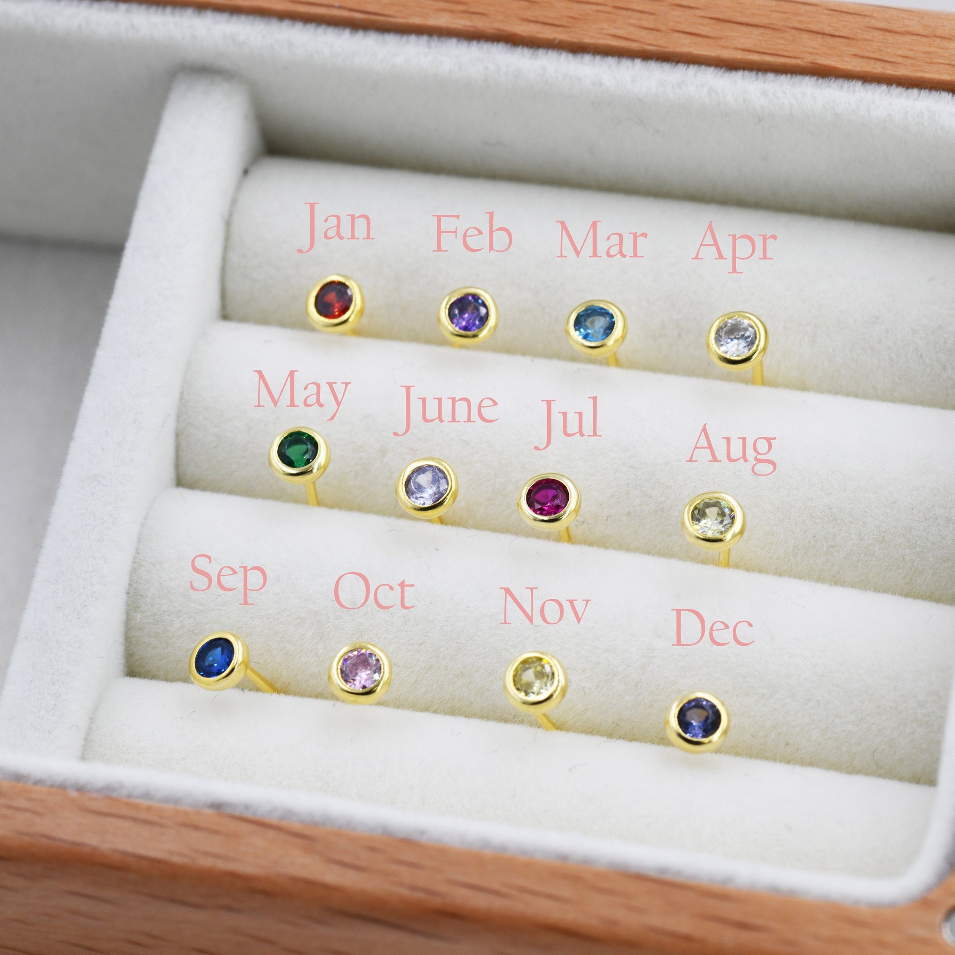 Sterling Silver Tiny Birthstone Stud Earrings,  4mm Birthstone CZ Earrings, Silver, Gold or Rose Gold, Stacking Earrings